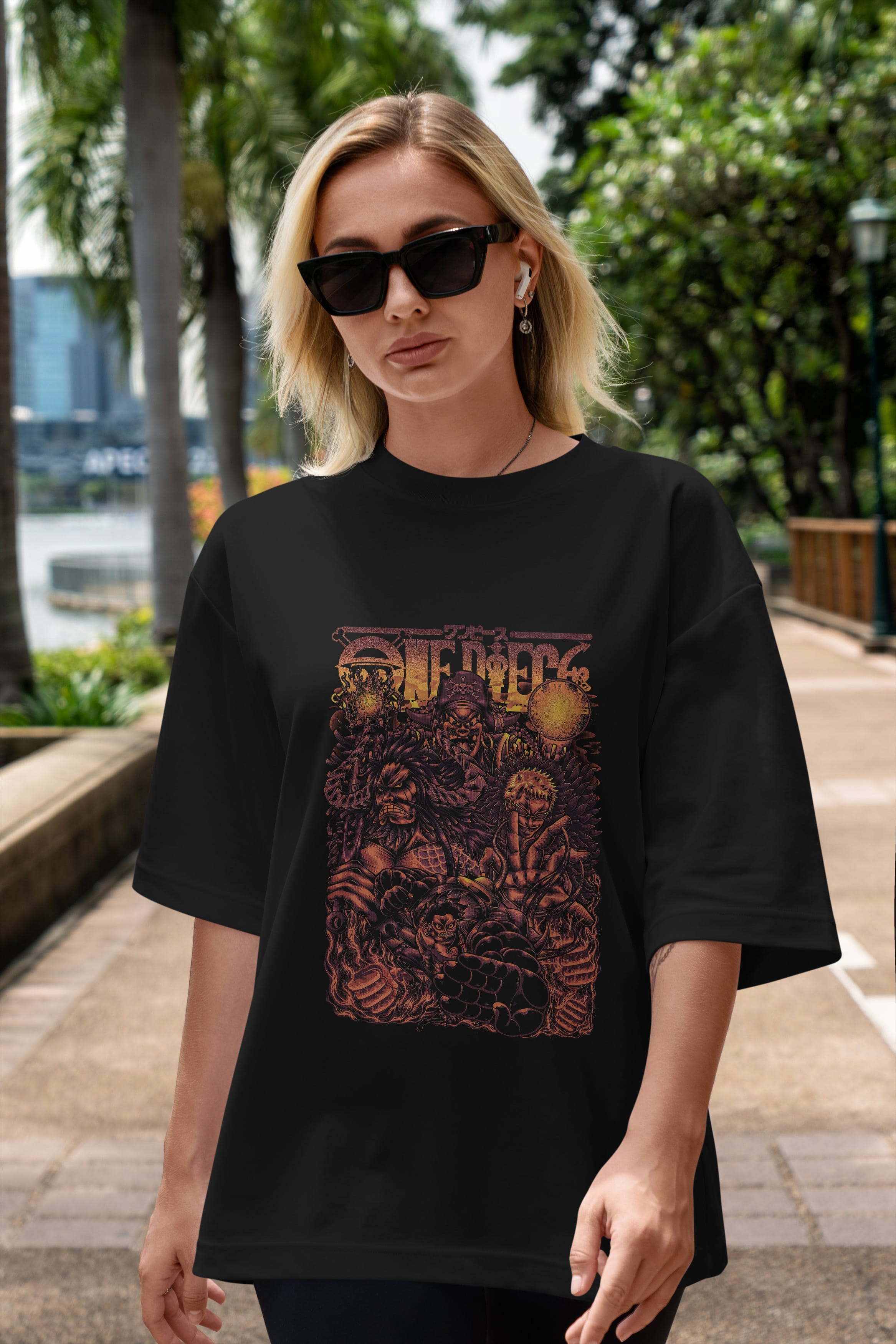 ONE PIECE Anime Ön Baskılı Oversize t-shirt %100 pamuk Erkek Kadın Unisex