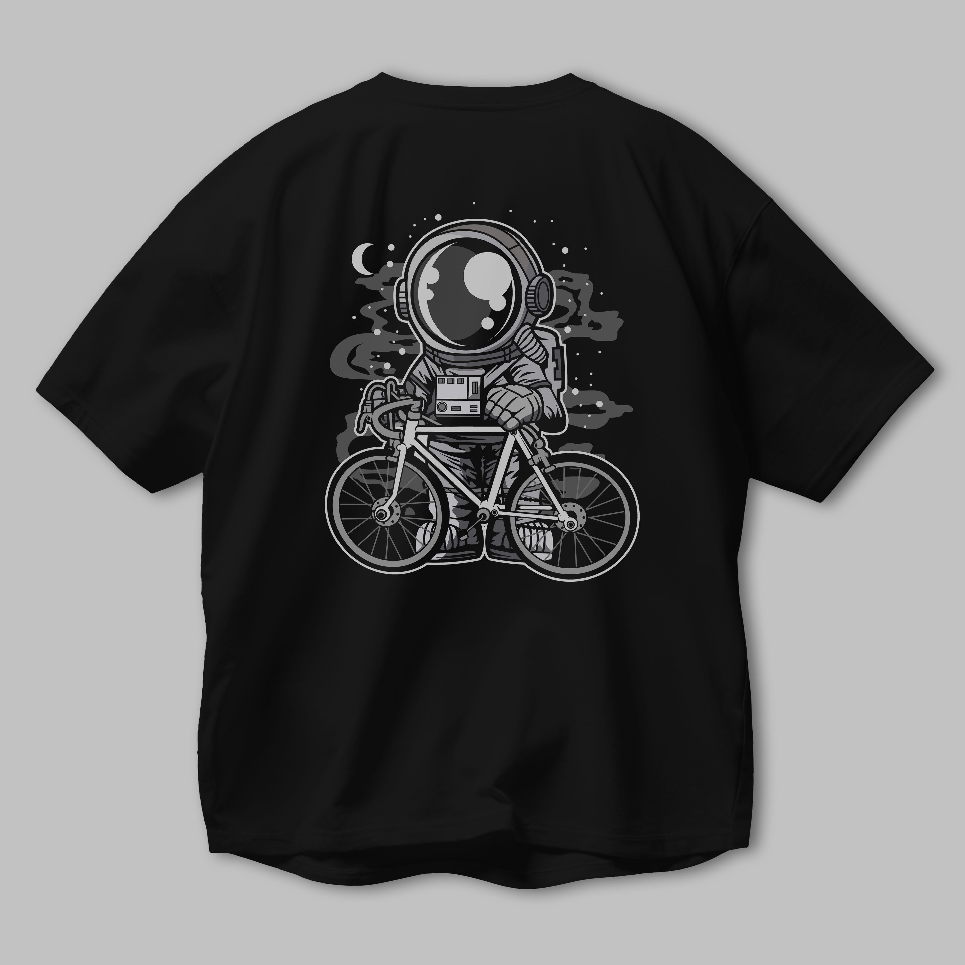 Bicycle Astronaut Arka Baskılı Oversize t-shirt Erkek Kadın Unisex