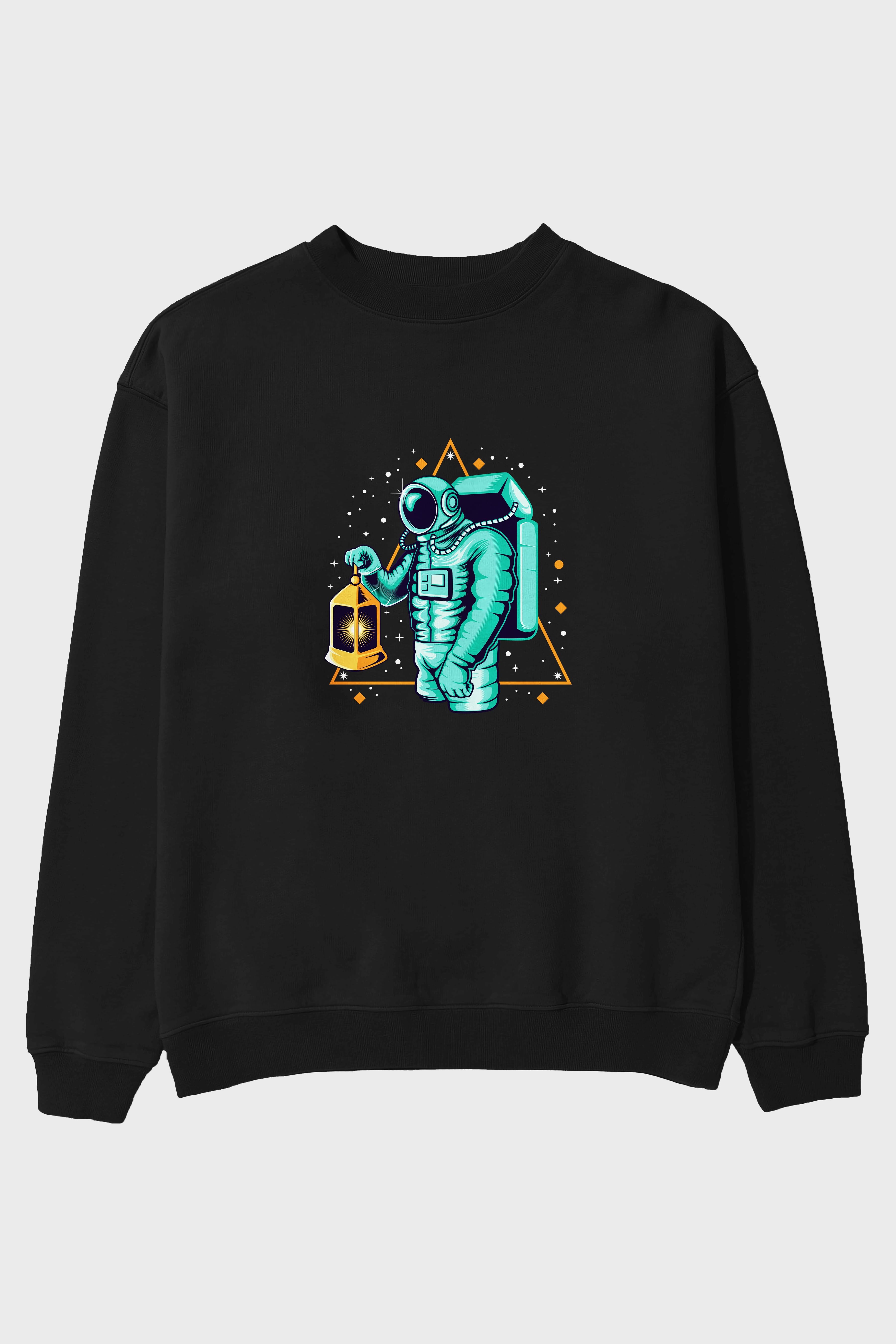 Astronaut Lantern Ön Baskılı Oversize Sweatshirt Erkek Kadın Unisex