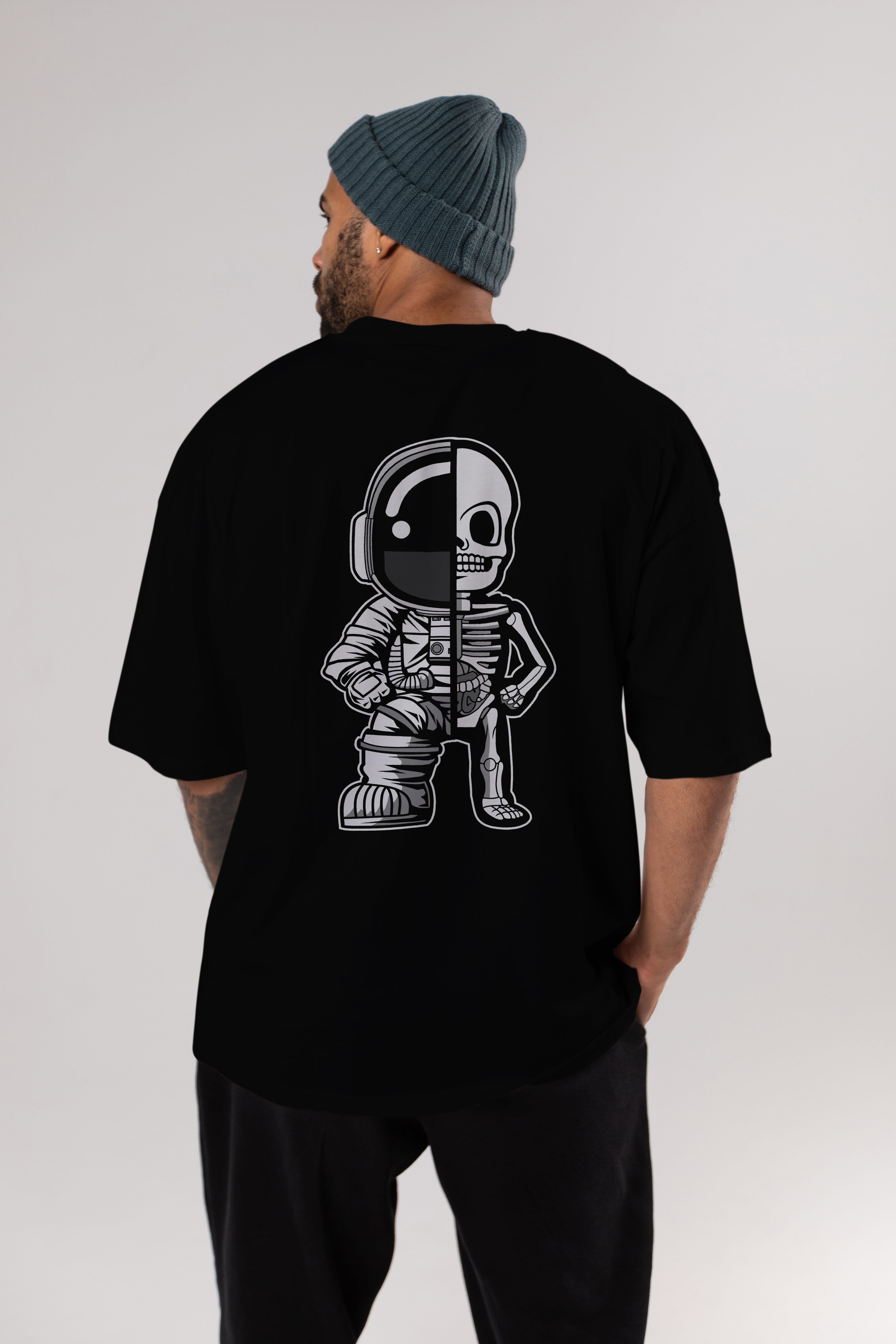 Astronaut Half Skeleton Arka Baskılı Oversize t-shirt Erkek Kadın Unisex