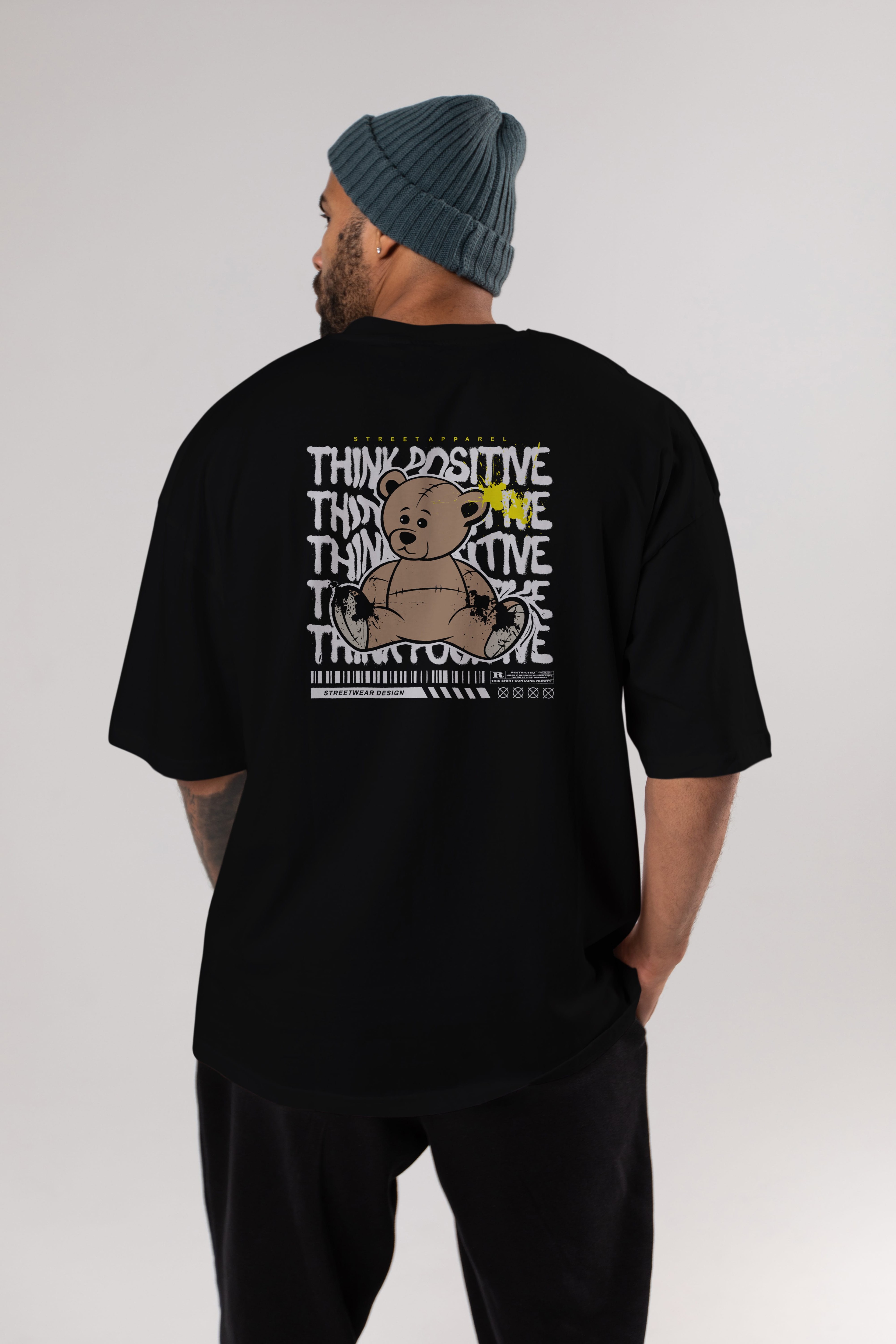 Teddy Bear Think Positive Arka Baskılı Oversize t-shirt Erkek Kadın Unisex