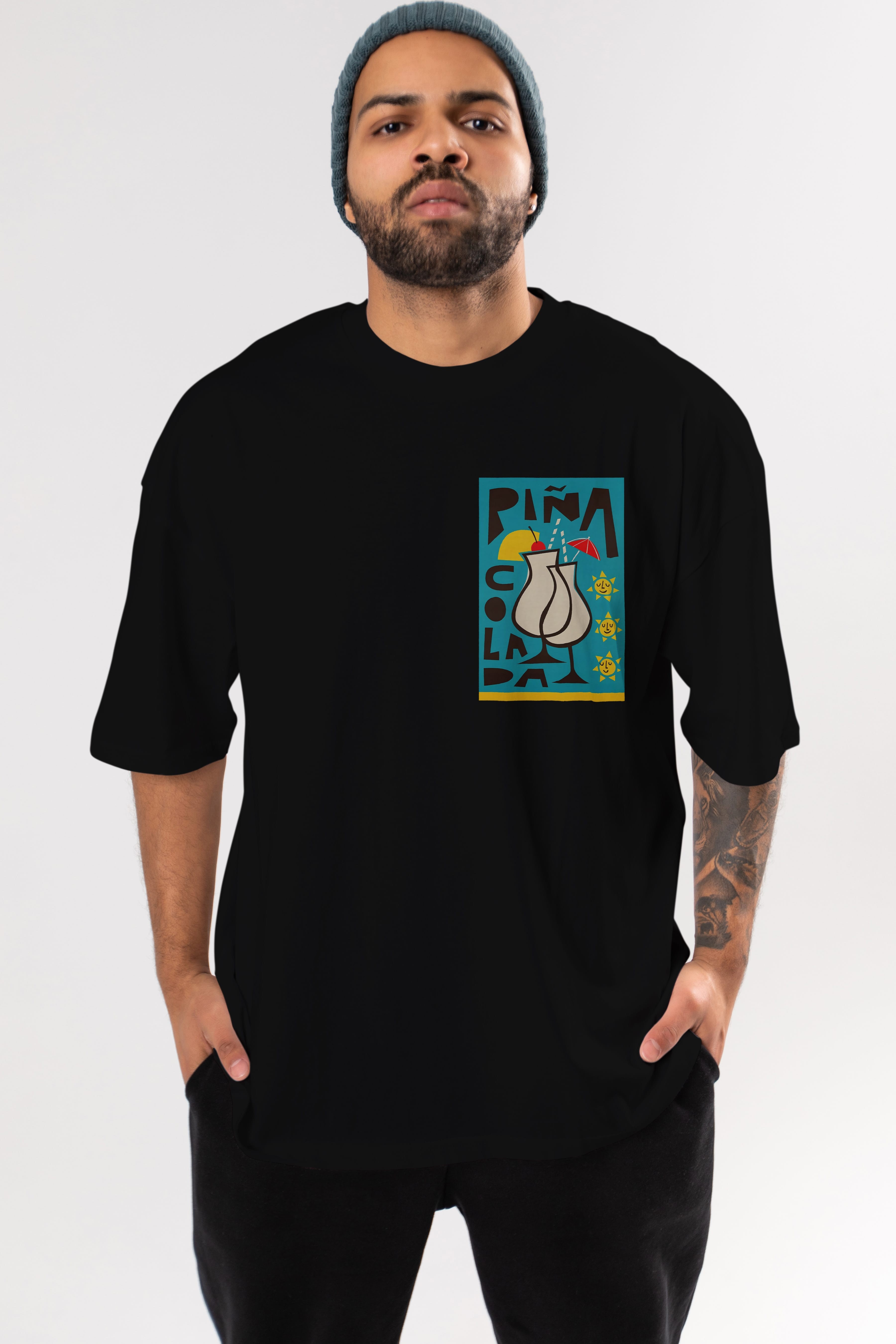 Pina Colada 4 Ön Sol Baskılı Oversize t-shirt Erkek Kadın Unisex %100 Pamuk Bisiklet Yaka tişort