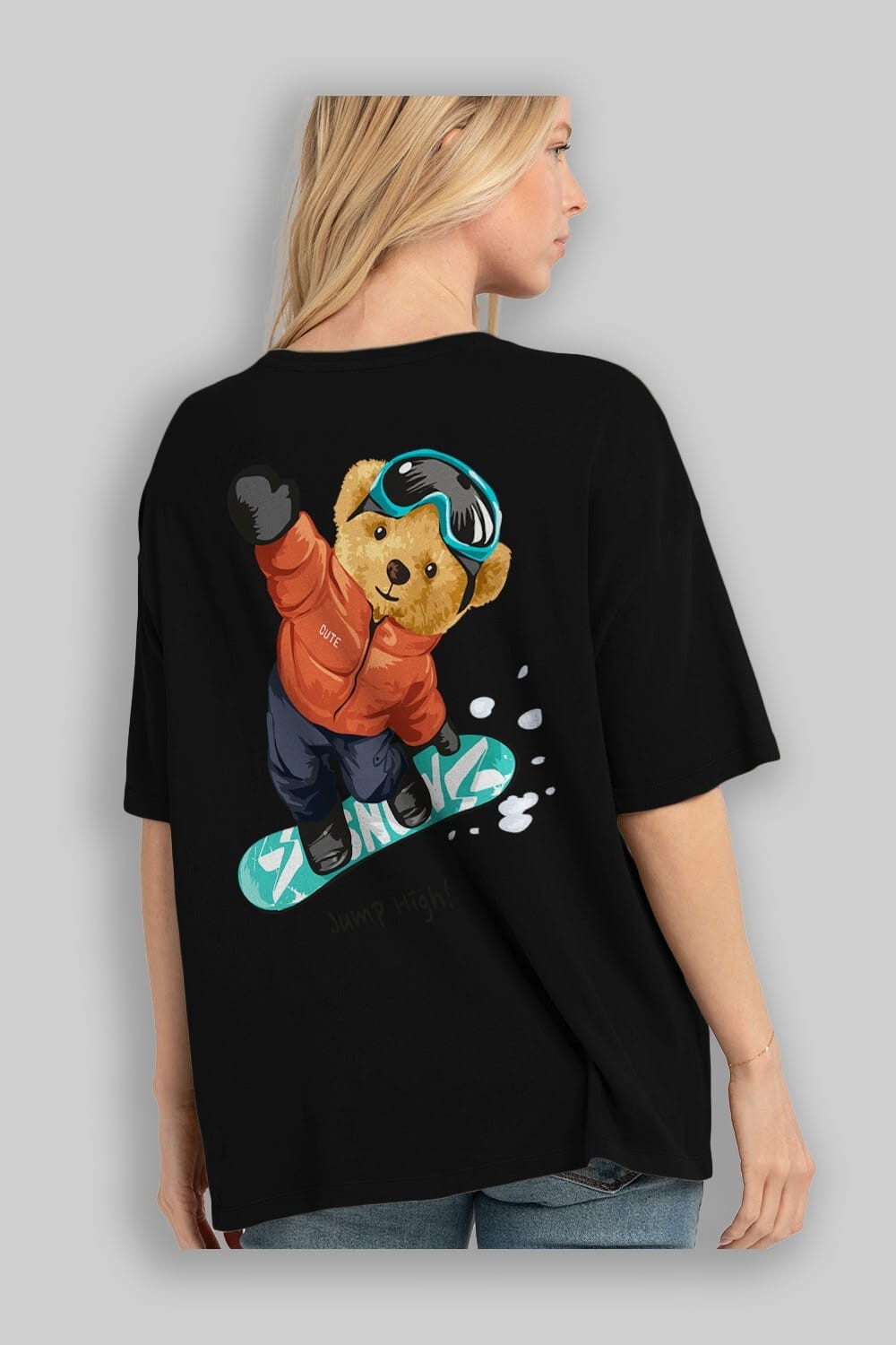 Teddy Bear Jump High Arka Baskılı Oversize t-shirt Erkek Kadın Unisex %100 Pamuk