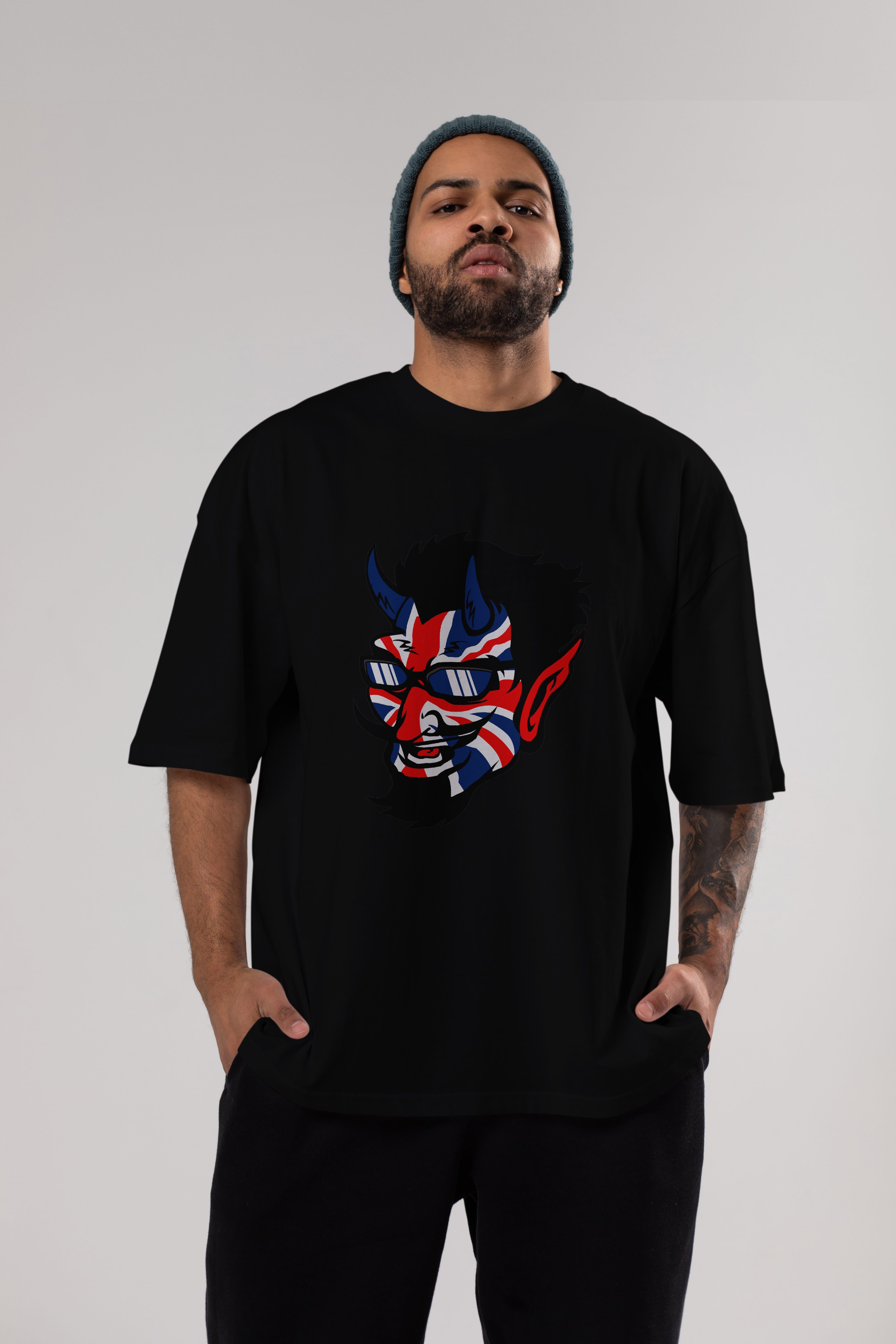 UK Devil Ön Baskılı Oversize t-shirt Erkek Kadın Unisex %100 Pamuk tişort