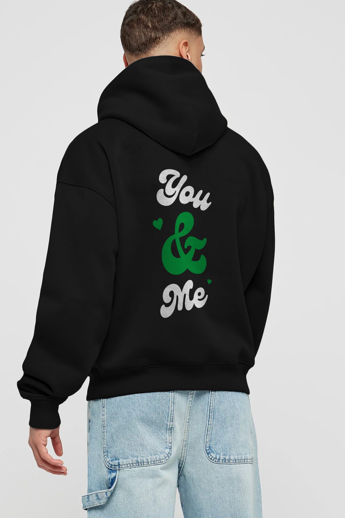 You and Me Yazılı Arka Baskılı Oversize Hoodie Kapüşonlu Sweatshirt Erkek Kadın Unisex