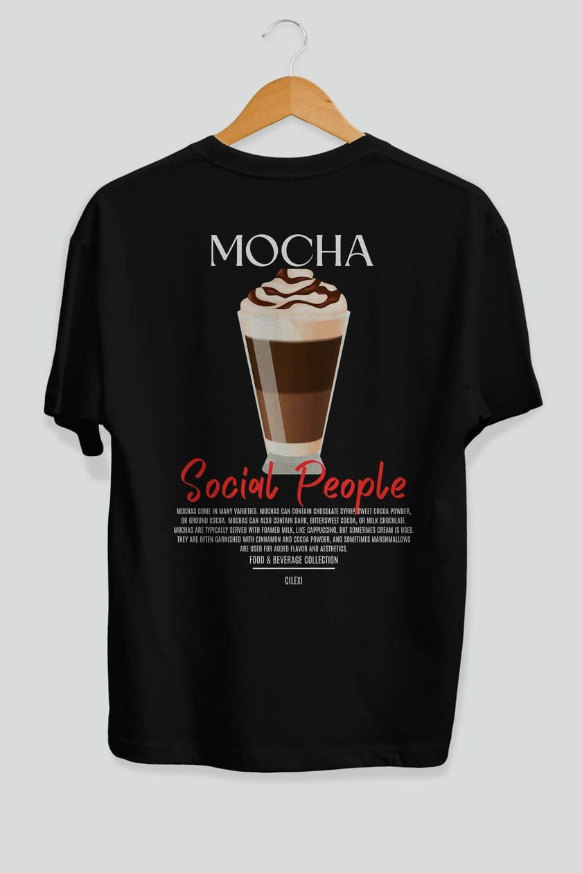 Mocha Kokteyl Serisi Baskılı Oversize t-shirt Erkek Kadın Unisex %100 Pamuk Bisiklet Yaka tişort