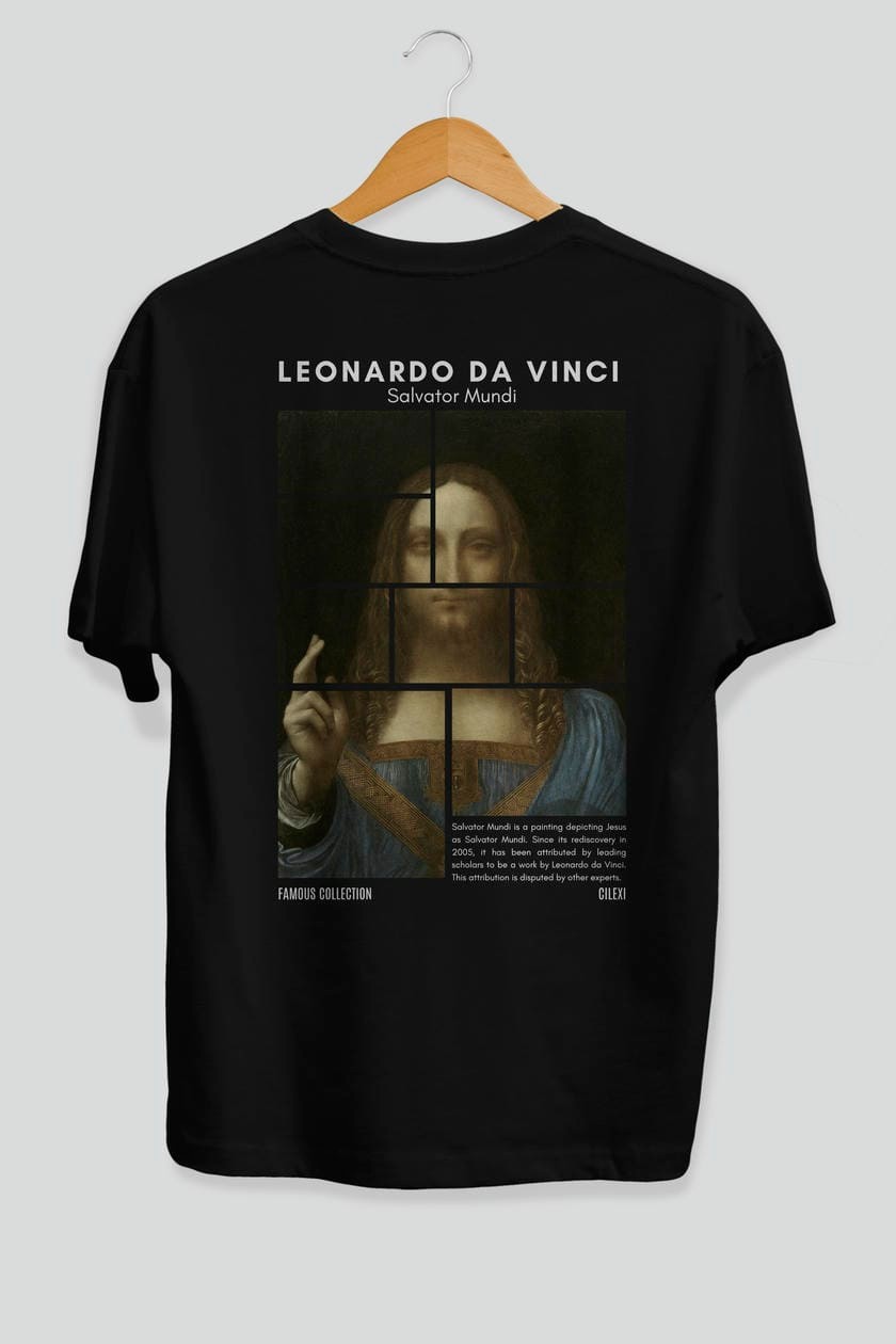 Salvador Mundi Arka Baskılı Oversize t-shirt Erkek Kadın Bisiklet Yaka Pamuk tişort