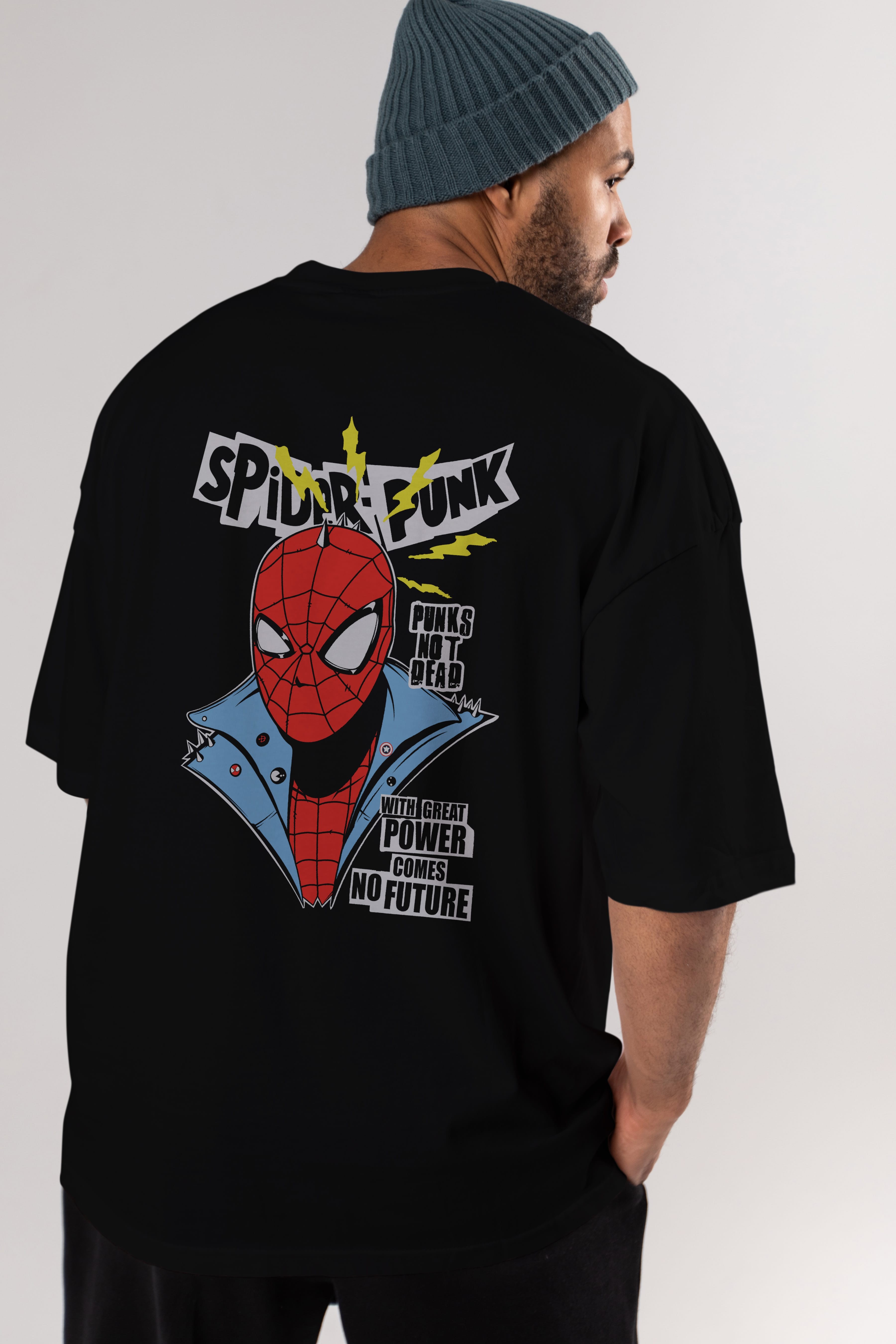 Spiderman (18) Arka Baskılı Oversize t-shirt Erkek Kadın Unisex %100 Pamuk Bisiklet Yaka tişort