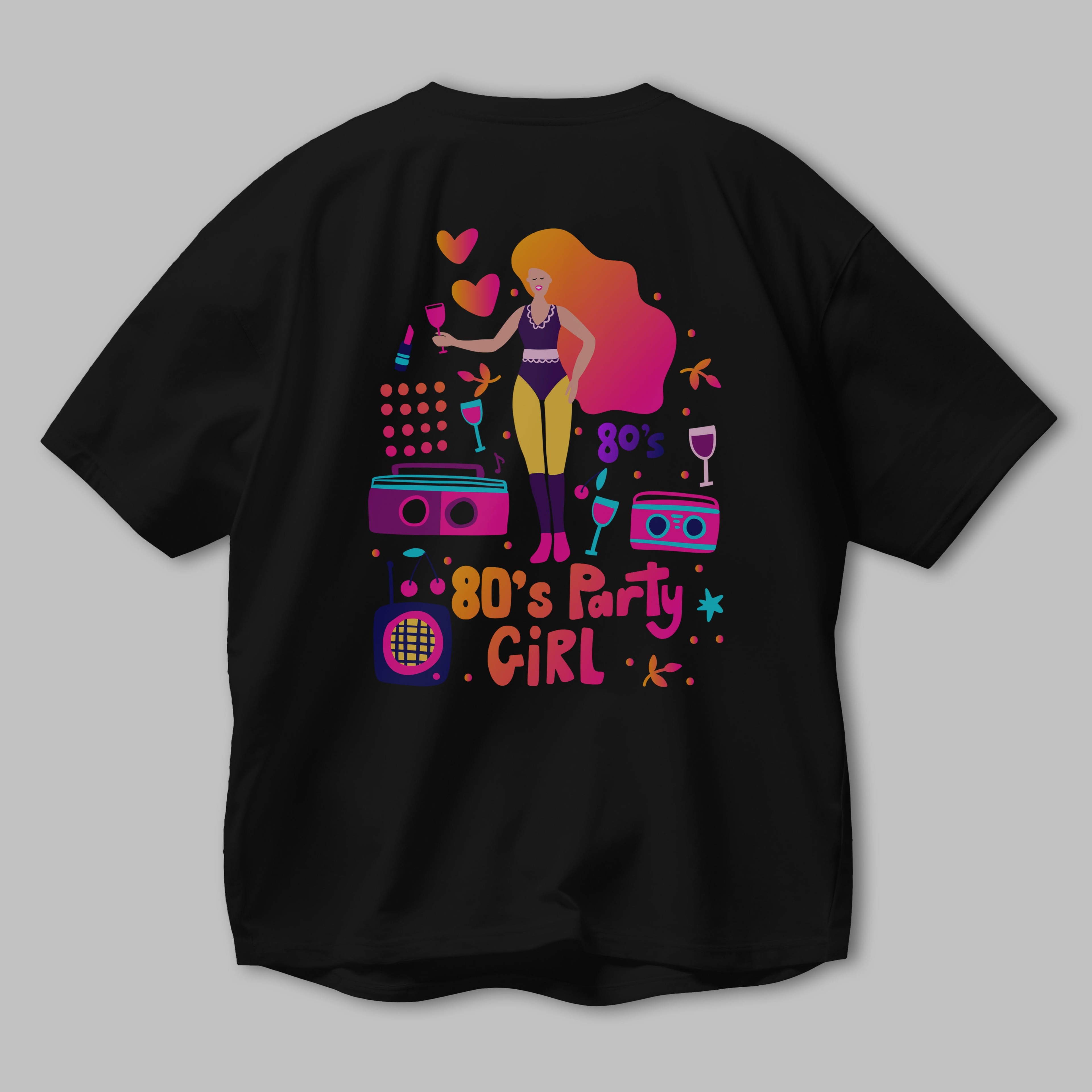 Retro Girl Party Arka Baskılı Oversize t-shirt Erkek Kadın Unisex