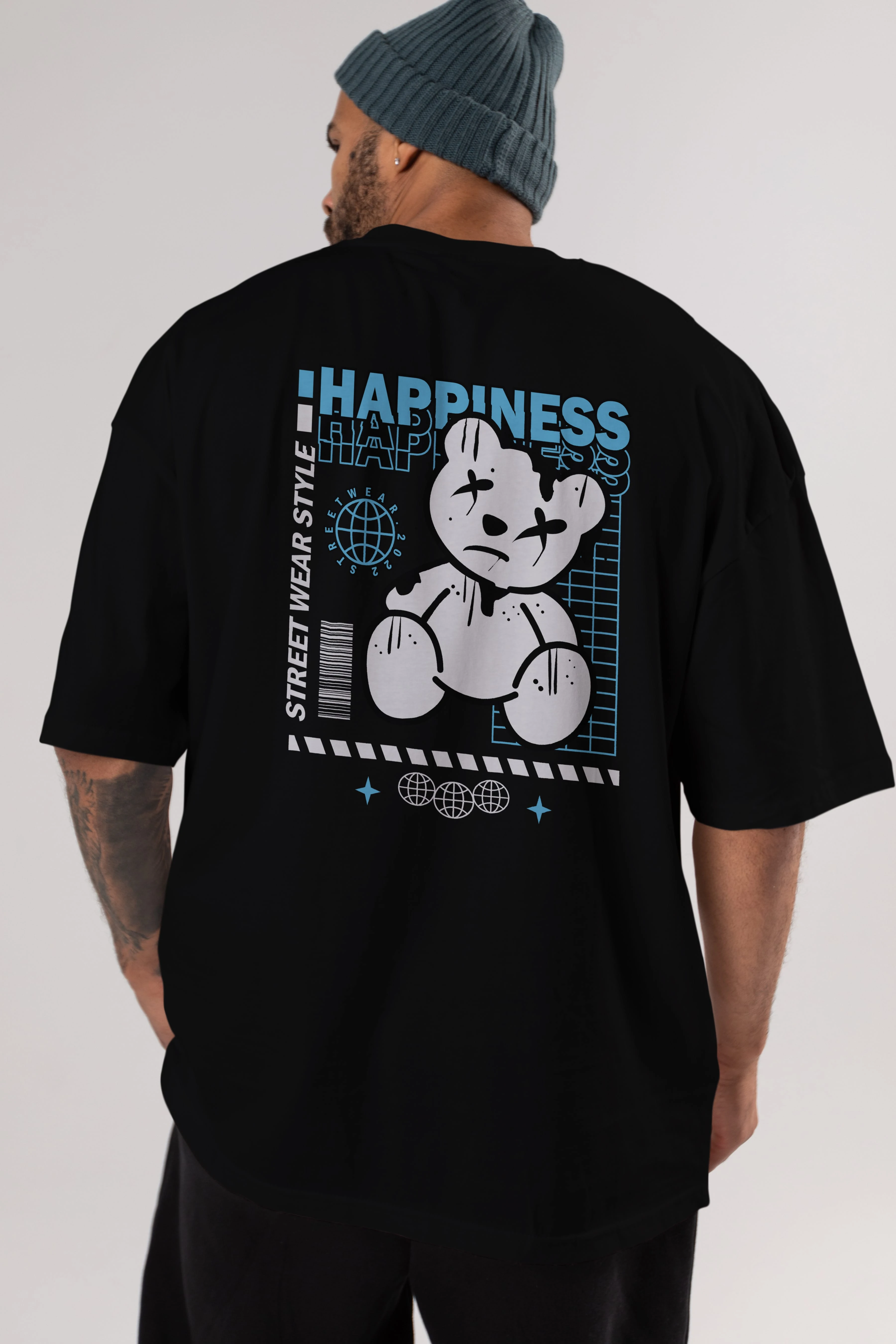 Happiness Bear 2 Arka Baskılı Oversize t-shirt Erkek Kadın Unisex