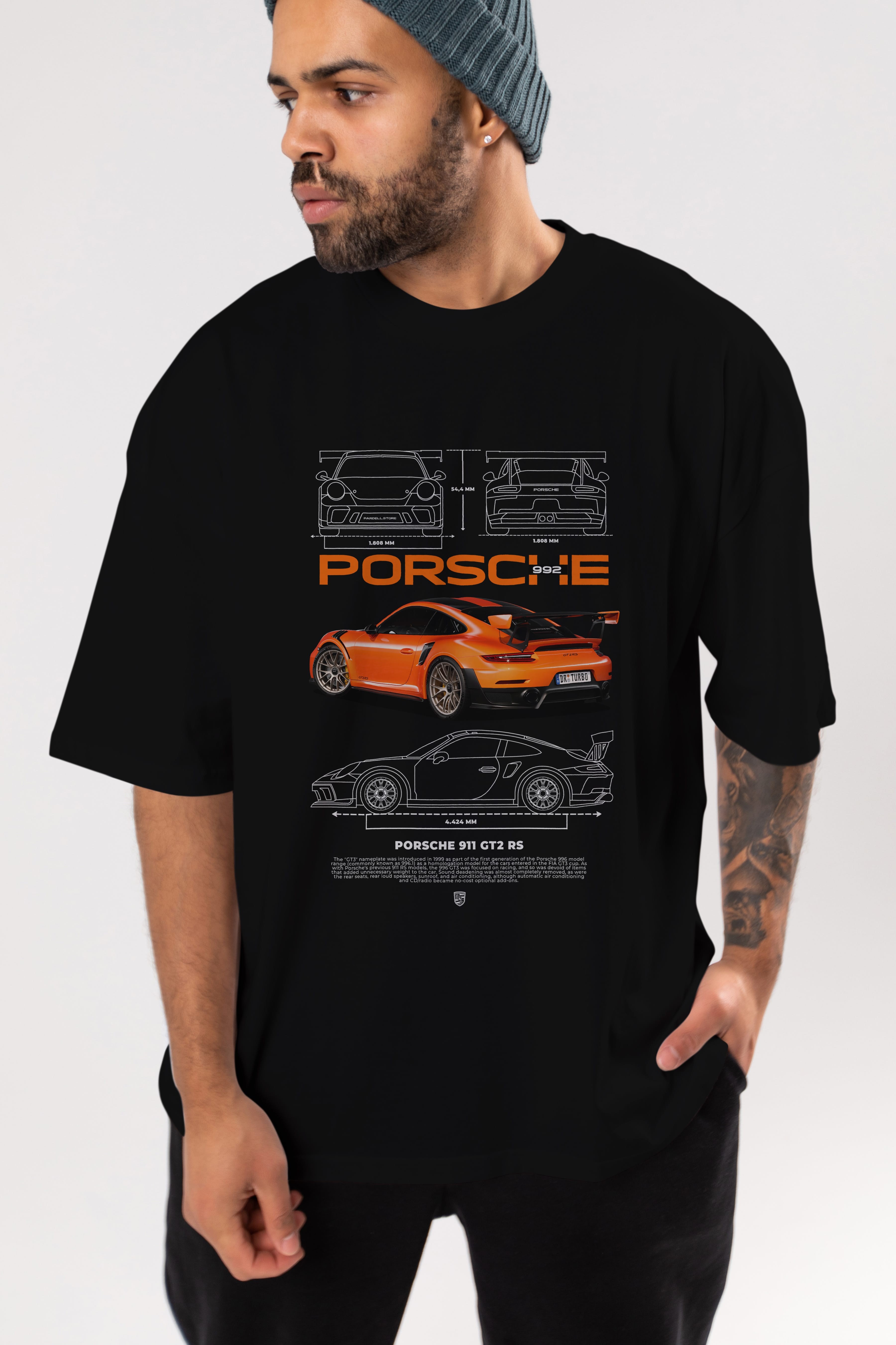 PORSCHE 992 Ön Baskılı Oversize t-shirt Erkek Kadın Unisex %100 Pamuk Bisiklet Yaka tişort