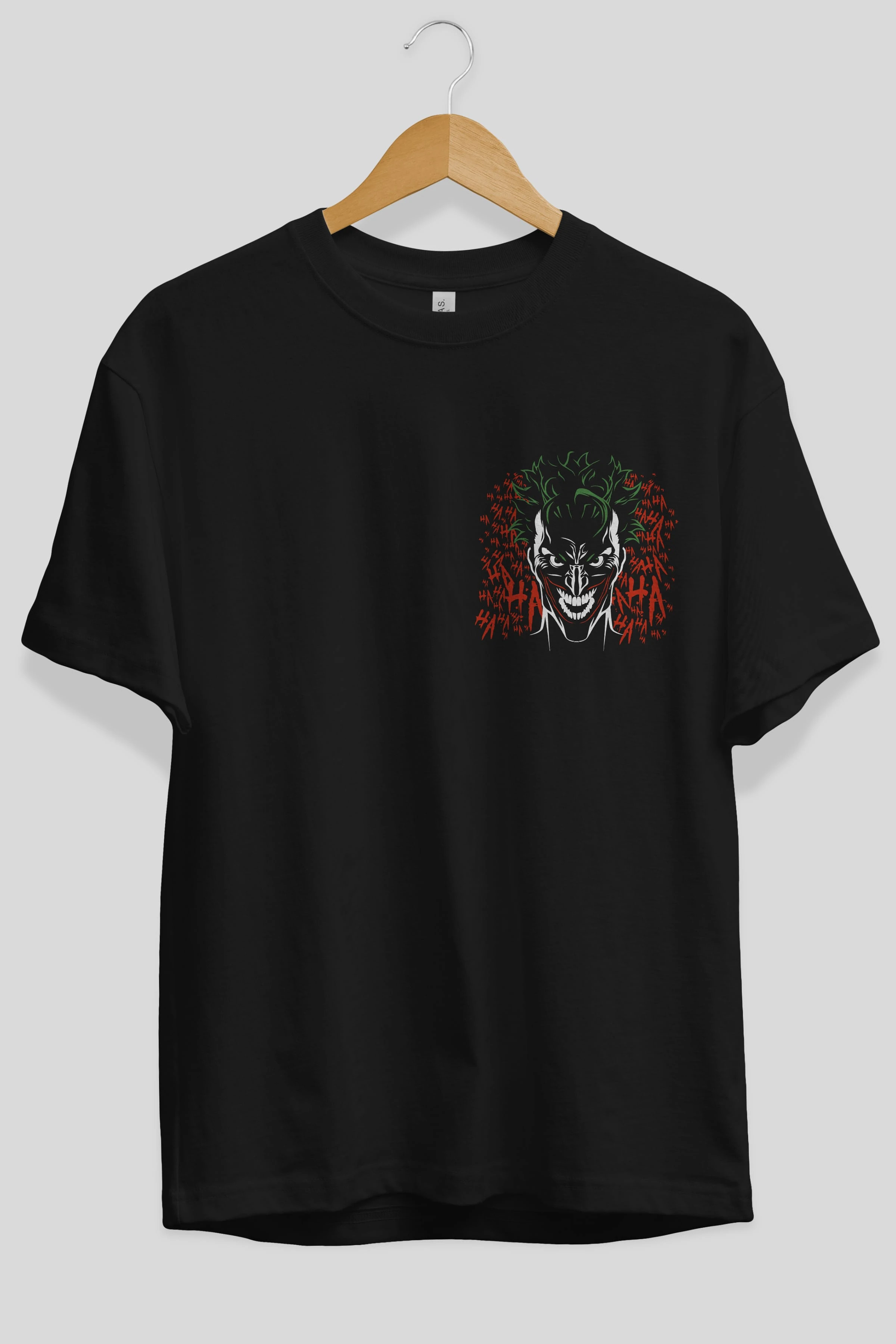 Joker (5) Ön Sol Baskılı Oversize t-shirt Erkek Kadın Unisex %100 Pamuk Bisiklet Yaka tişort