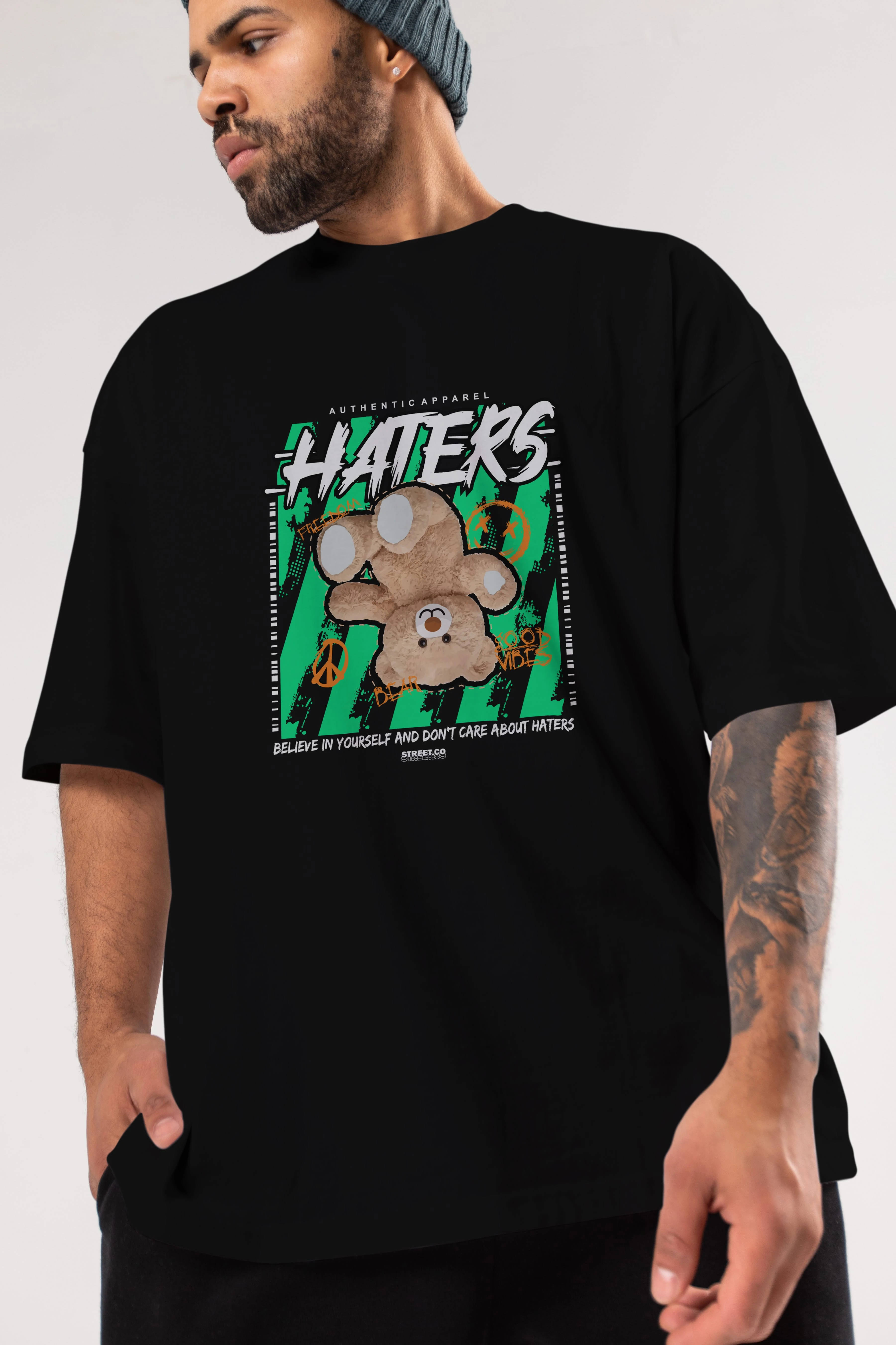 Haters Bear Ön Baskılı Oversize t-shirt Erkek Kadın Unisex