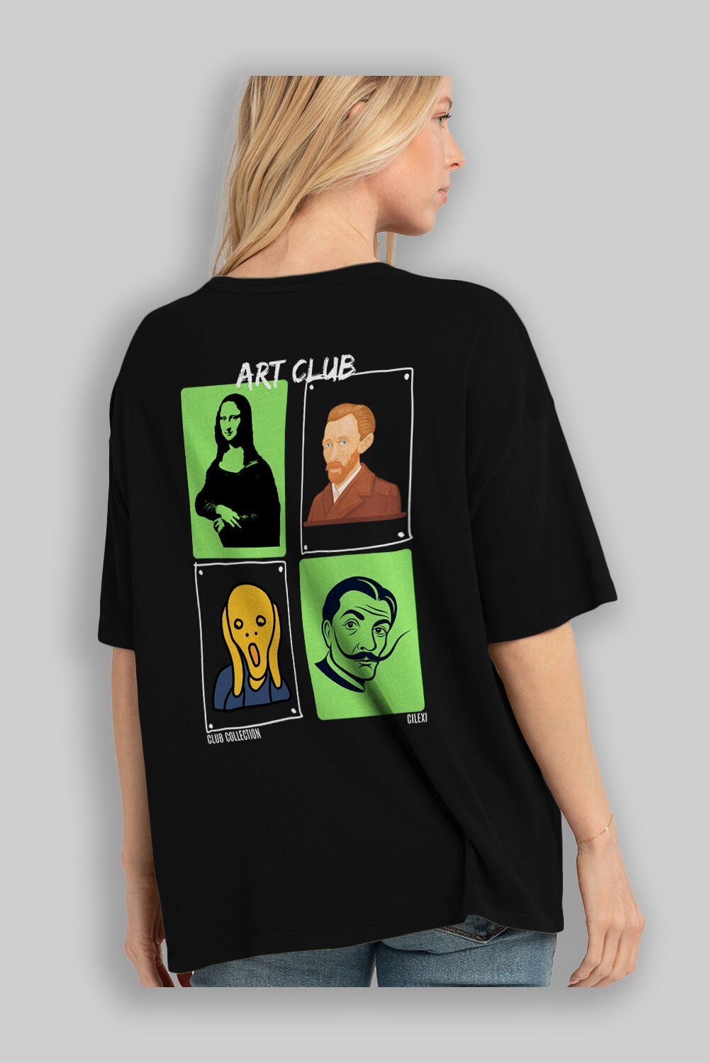 Art Club Arka Baskılı Oversize t-shirt Erkek Kadın %100 Pamuk Bisiklet Yaka tişort