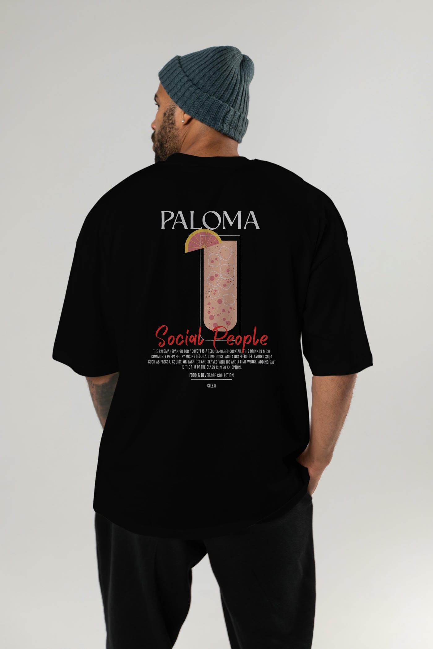 Paloma Kokteyl Serisi Baskılı Oversize t-shirt Erkek Kadın Unisex %100 Pamuk Bisiklet Yaka tişort