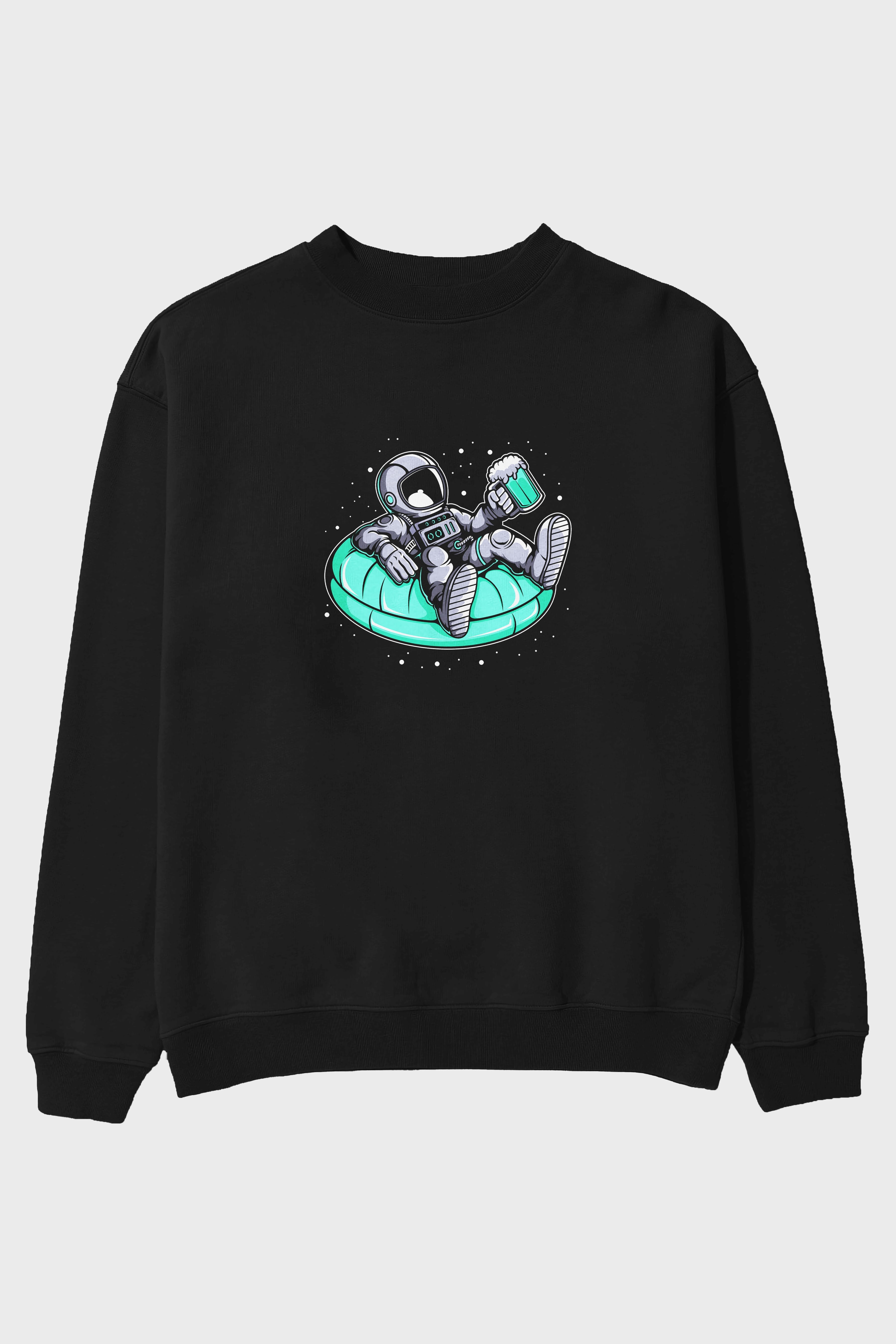 Astronaut Pool Float Ön Baskılı Oversize Sweatshirt Erkek Kadın Unisex