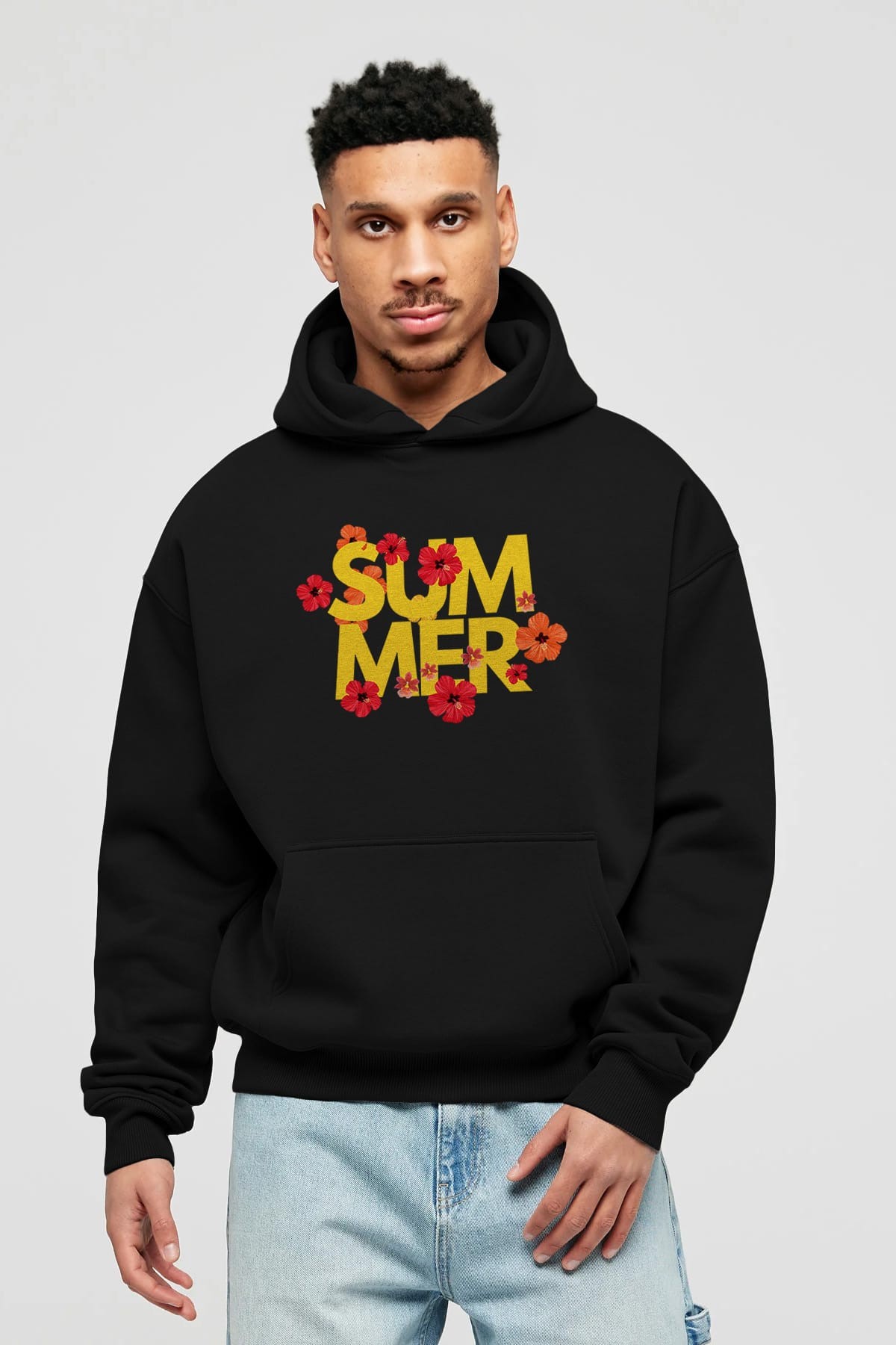 Summer Yazılı 2 Ön Baskılı Oversize Hoodie Kapüşonlu Sweatshirt Erkek Kadın Unisex