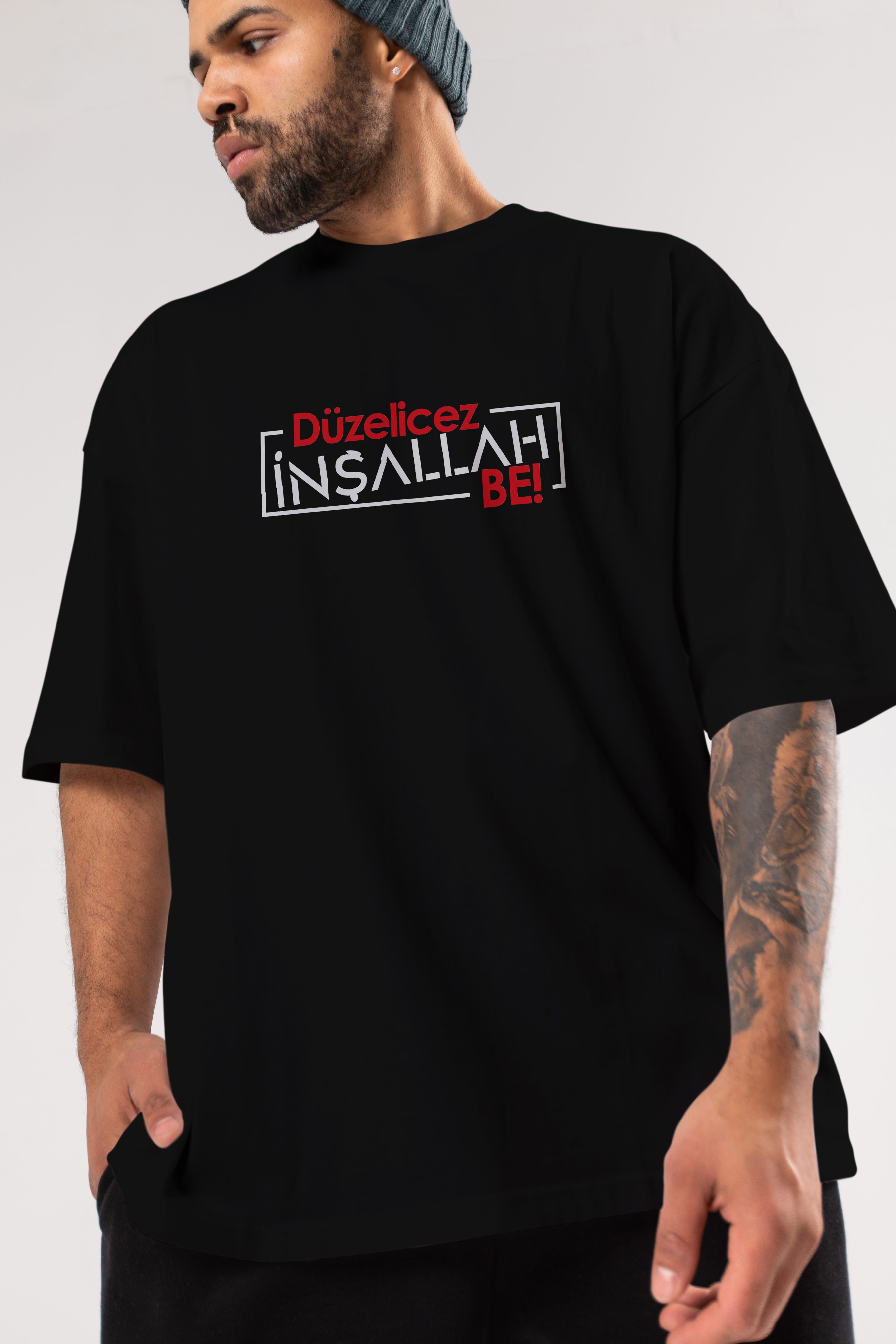 Düzelicez İnşallah Be Ön Baskılı Oversize t-shirt %100 pamuk Erkek Kadın Unisex