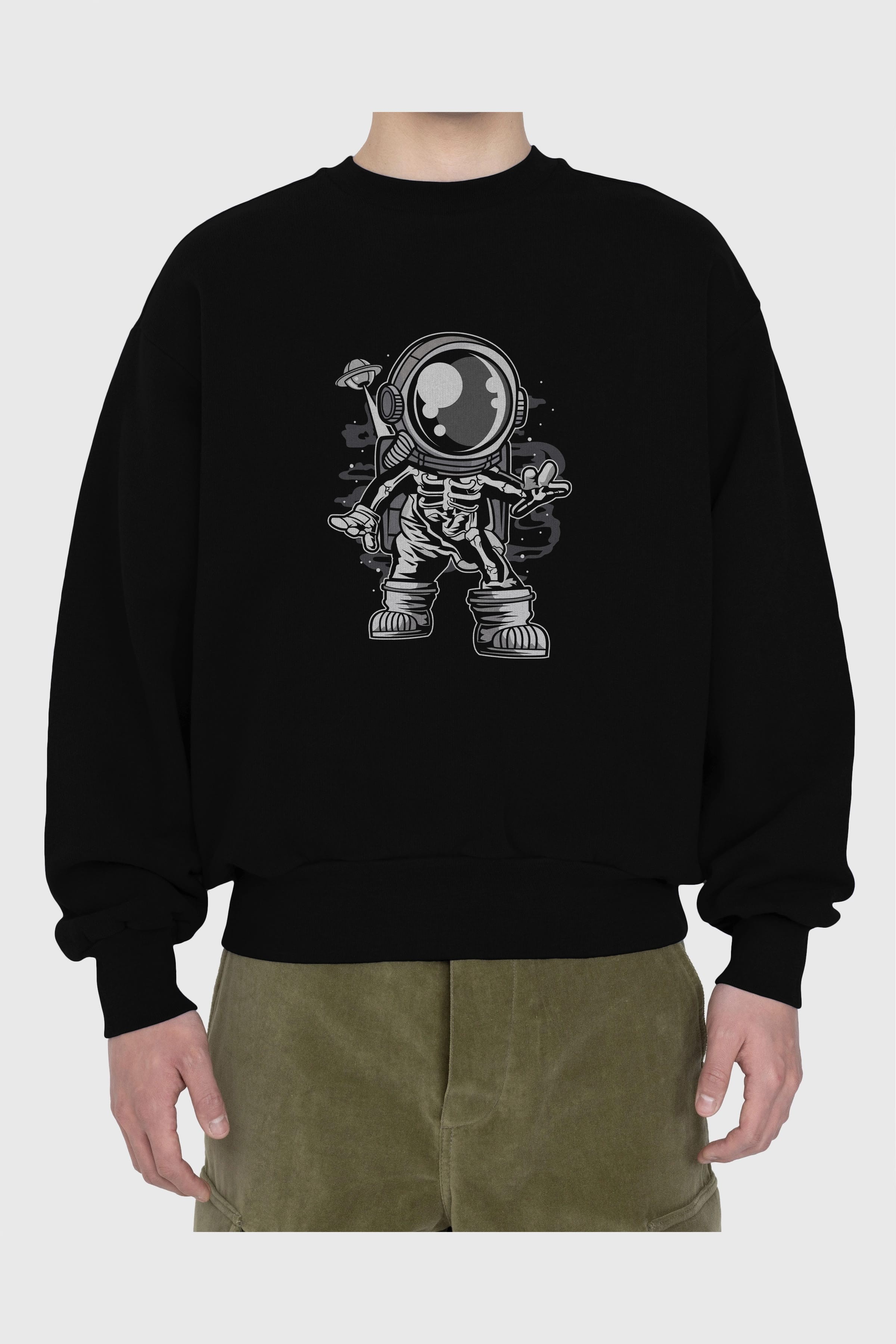 Space Skeleton Ön Baskılı Oversize Sweatshirt Erkek Kadın Unisex