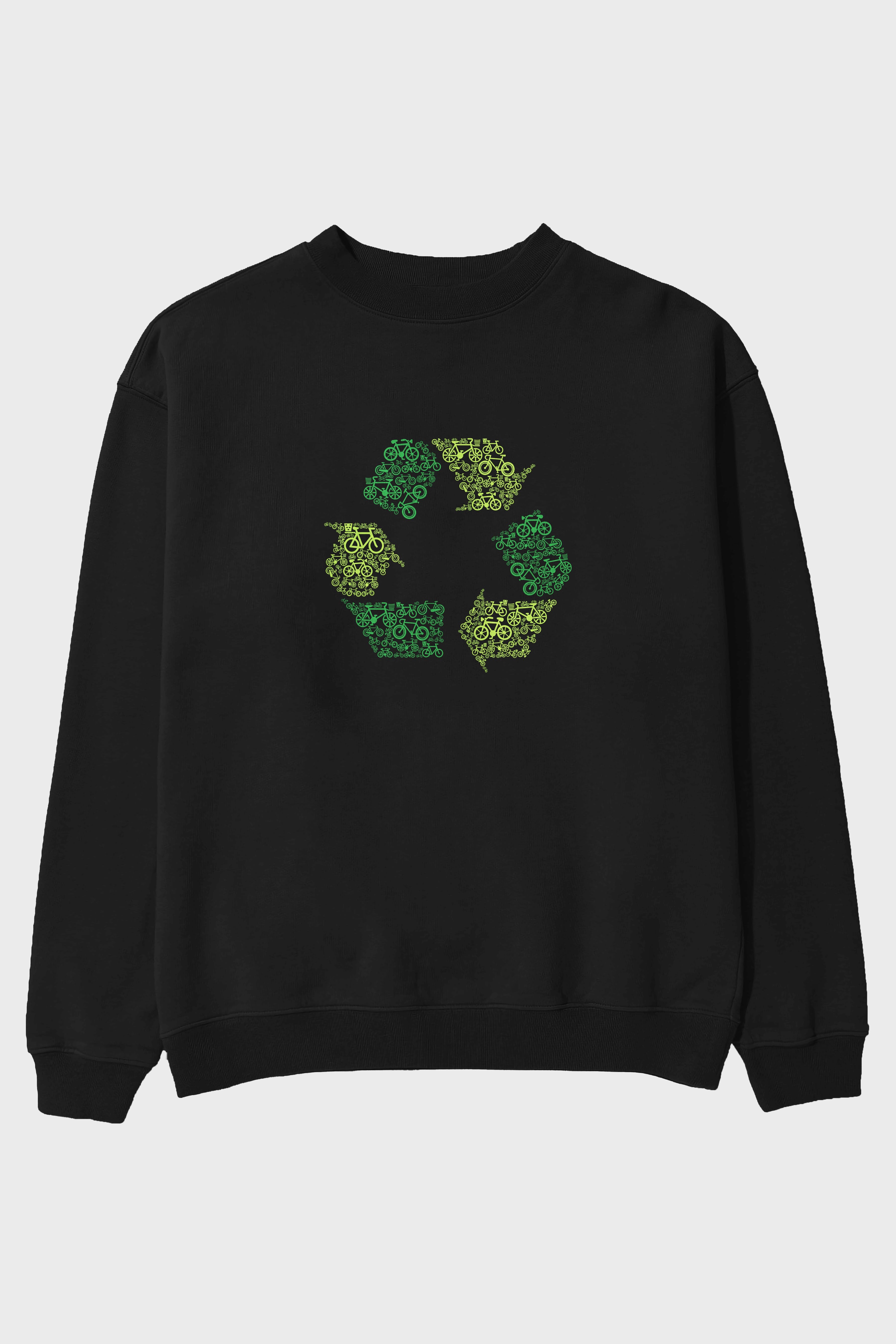 Recycling Ön Baskılı Oversize Sweatshirt Erkek Kadın Unisex