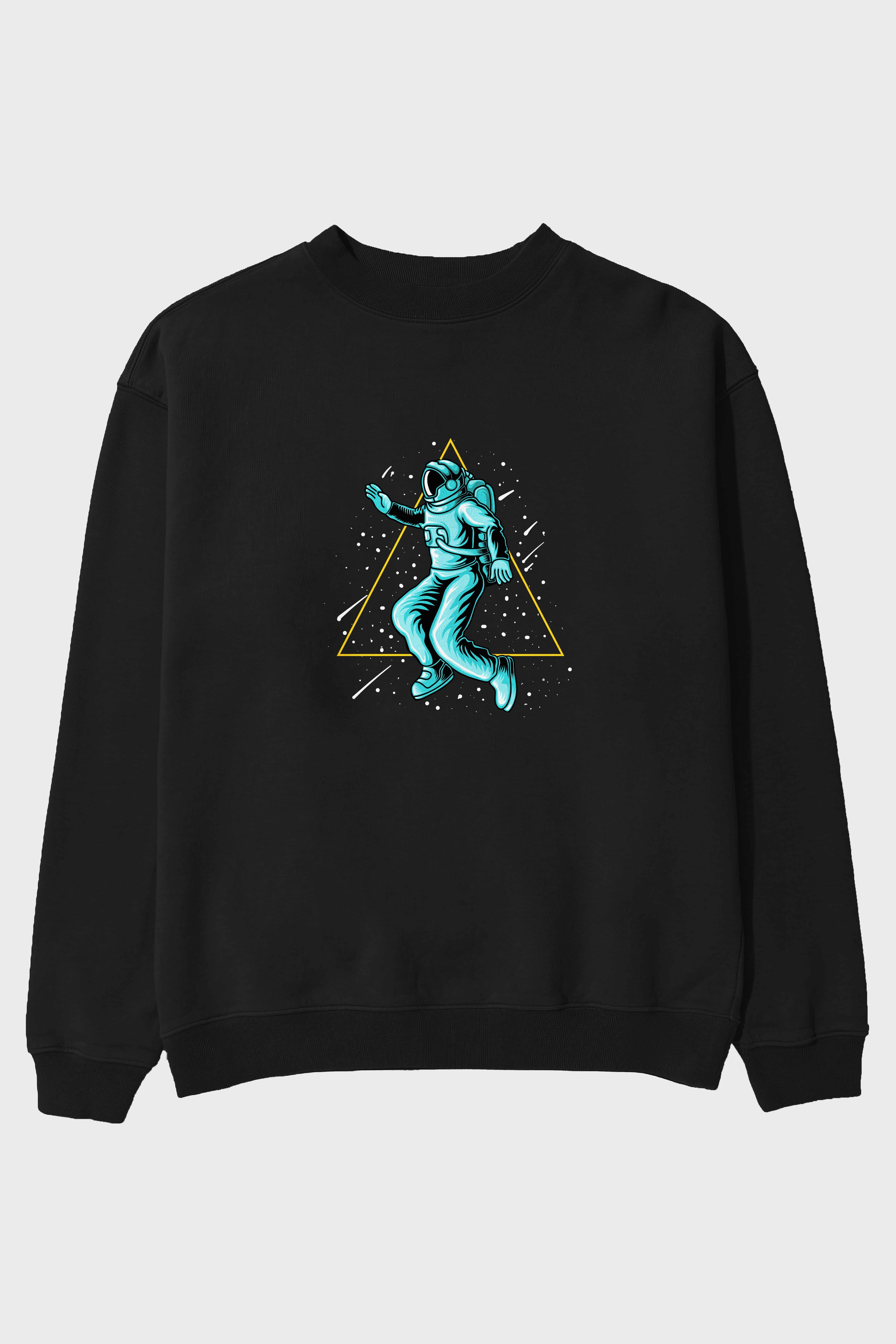Astronaut Starry Triangle Ön Baskılı Oversize Sweatshirt Erkek Kadın Unisex