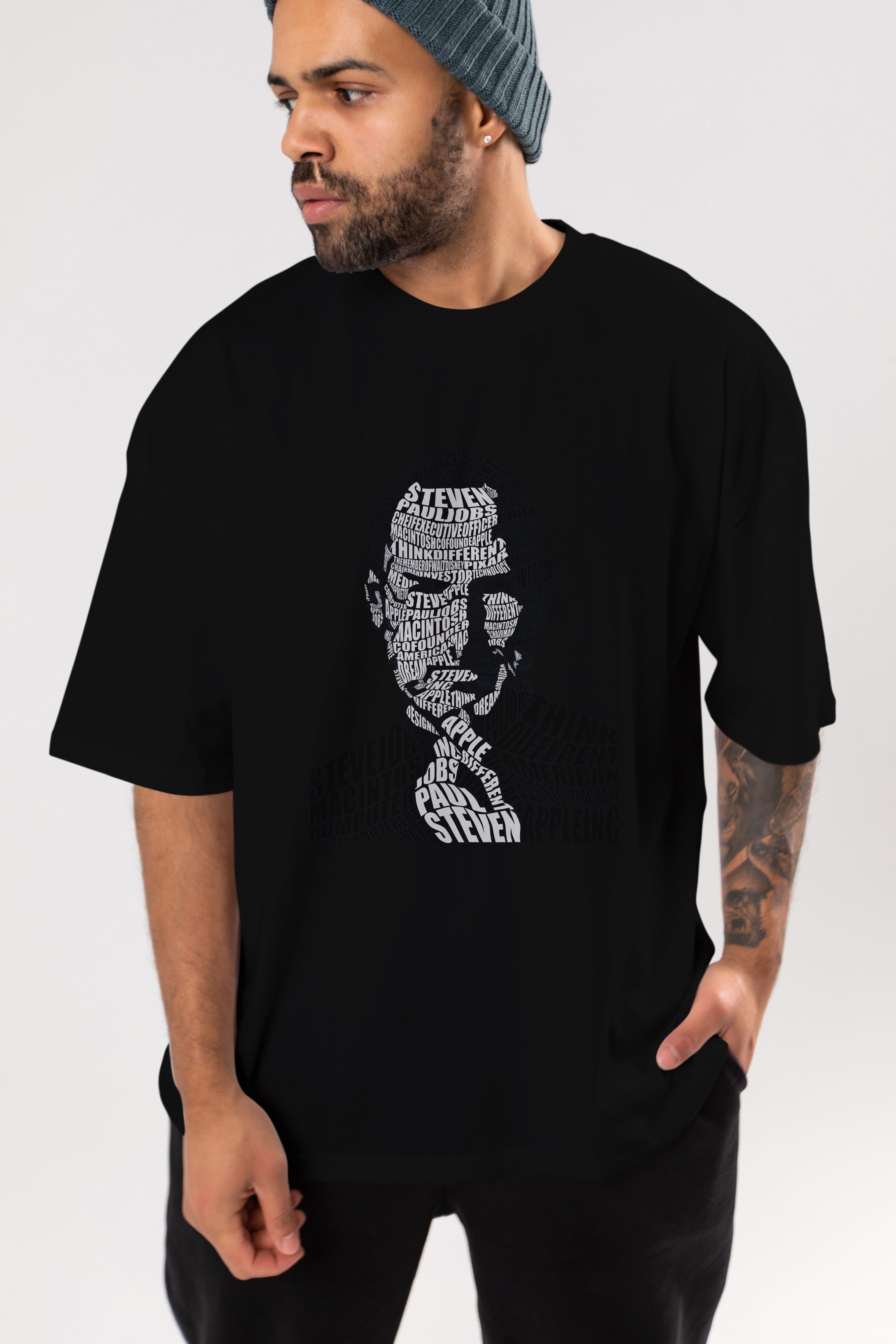 Steve Jobs Calligram Ön Baskılı Oversize t-shirt %100 pamuk Erkek Kadın Unisex