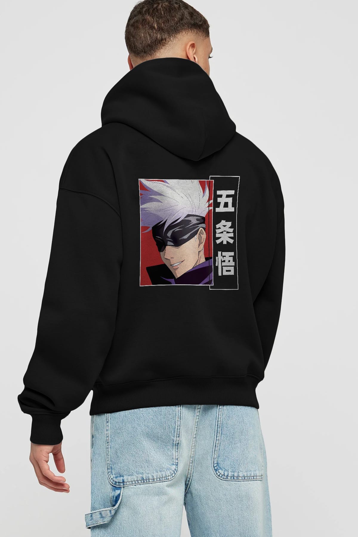 SATORU GOJO Anime Arka Baskılı Hoodie Oversize Kapüşonlu Sweatshirt Erkek Kadın Unisex