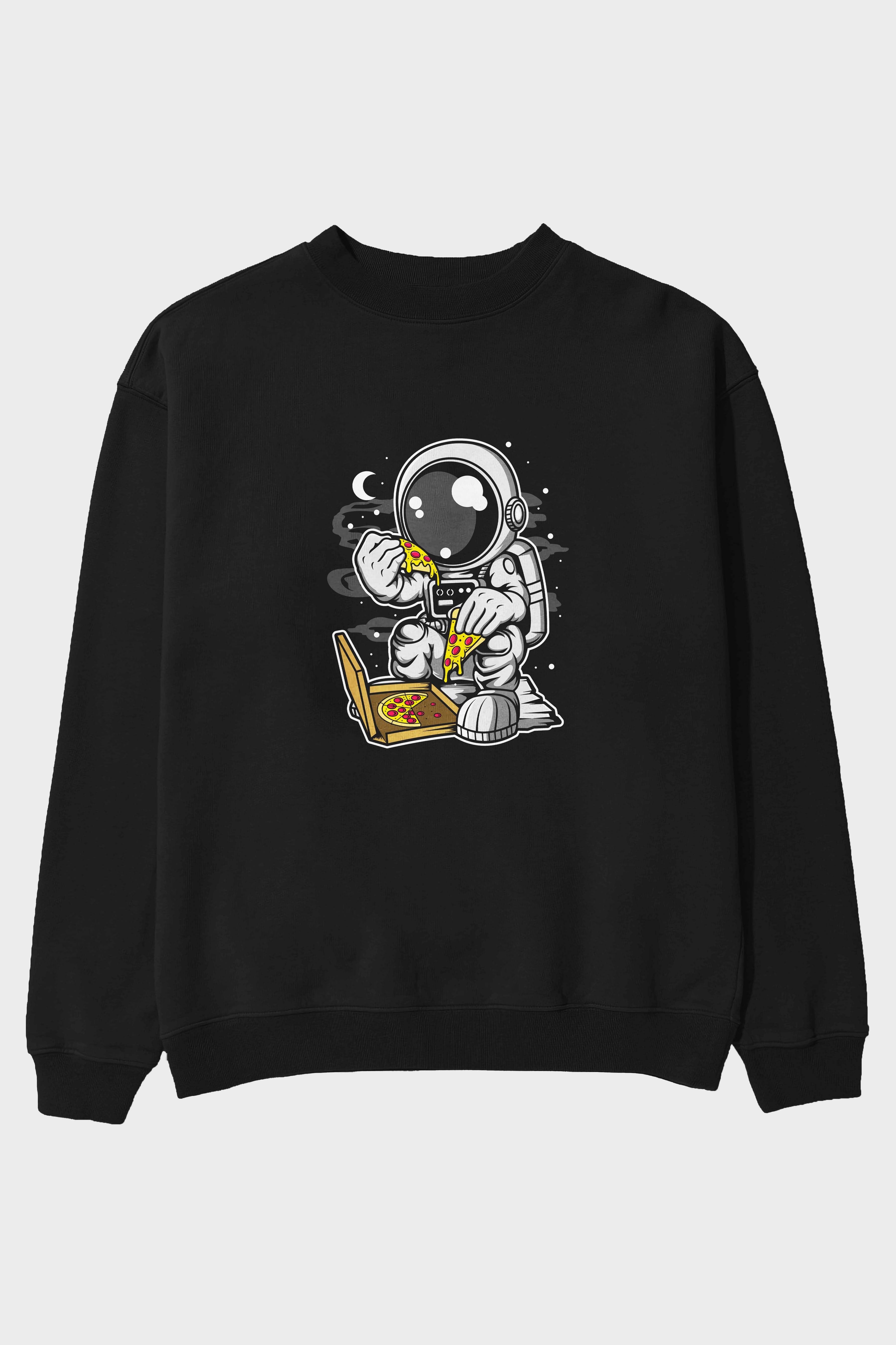 Astronaut Pizza Ön Baskılı Oversize Sweatshirt Erkek Kadın Unisex