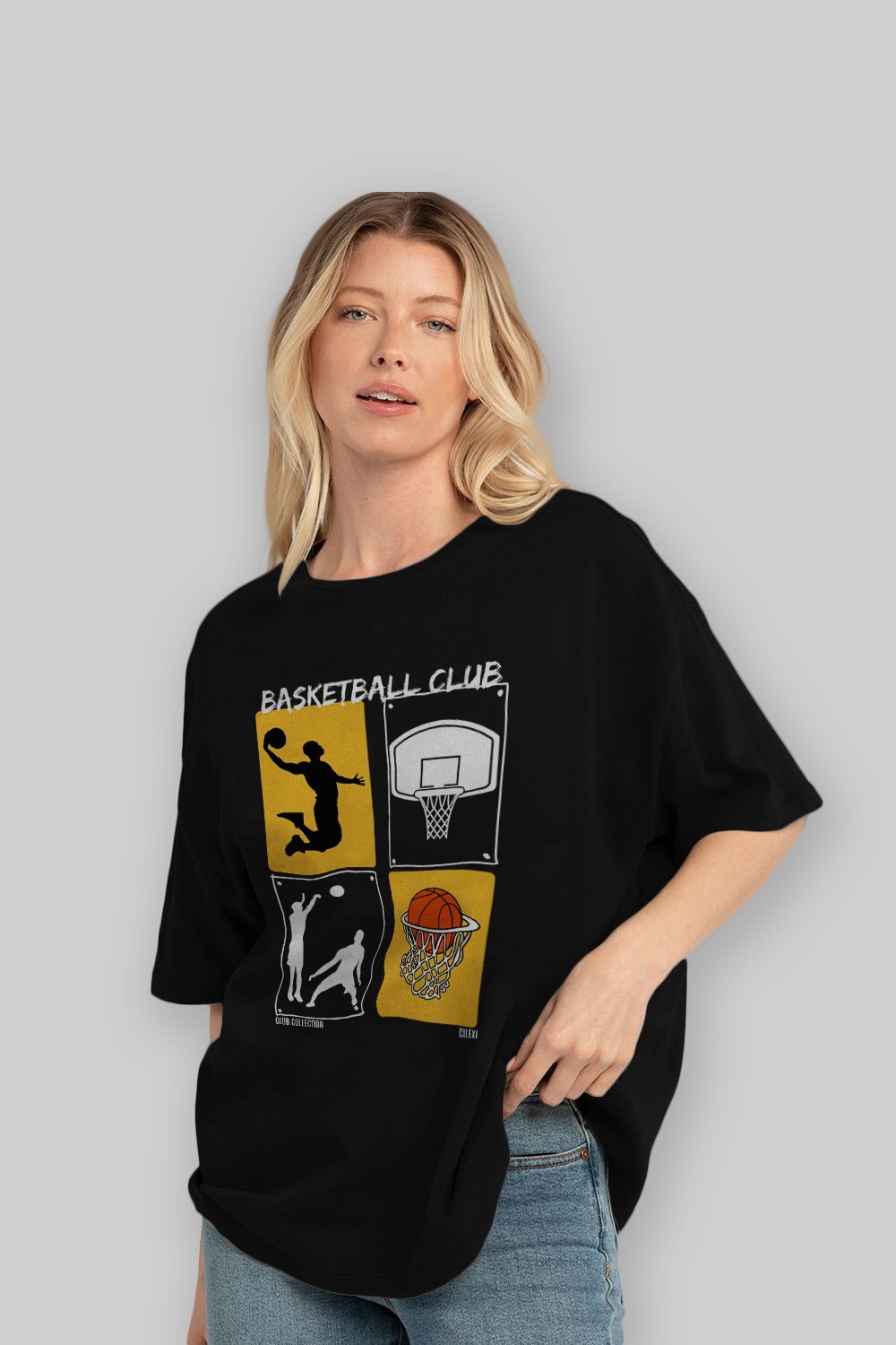 Basketball Club ön Baskılı Oversize t-shirt Erkek Kadın %100 Pamuk Bisiklet Yaka tişort