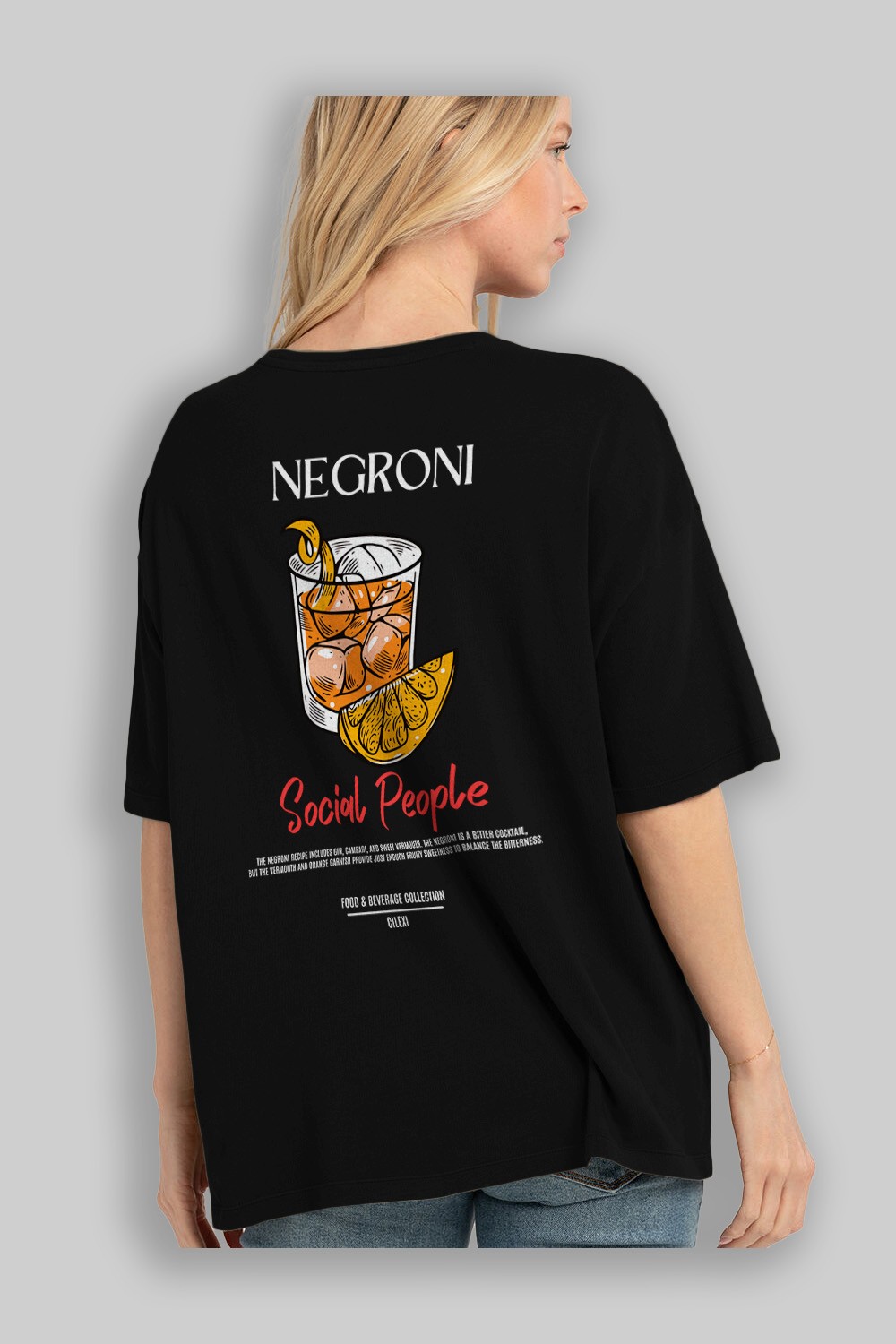 Negroni Kokteyl Serisi Baskılı Oversize t-shirt Erkek Kadın Unisex %100 Pamuk Bisiklet Yaka tişort