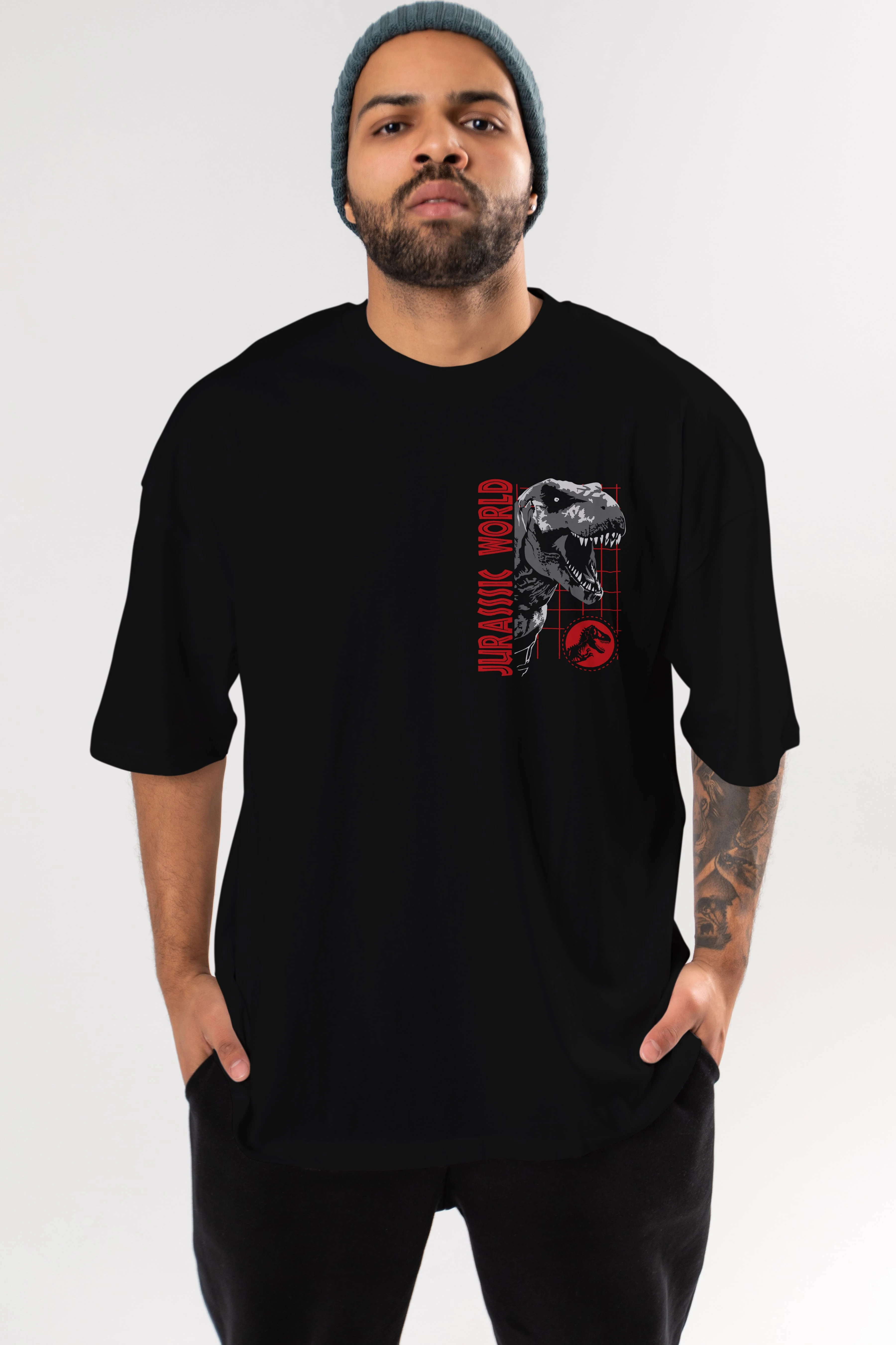Jurassic Park (2) Ön Sol Baskılı Oversize t-shirt Erkek Kadın Unisex %100 Pamuk Bisiklet Yaka tişort