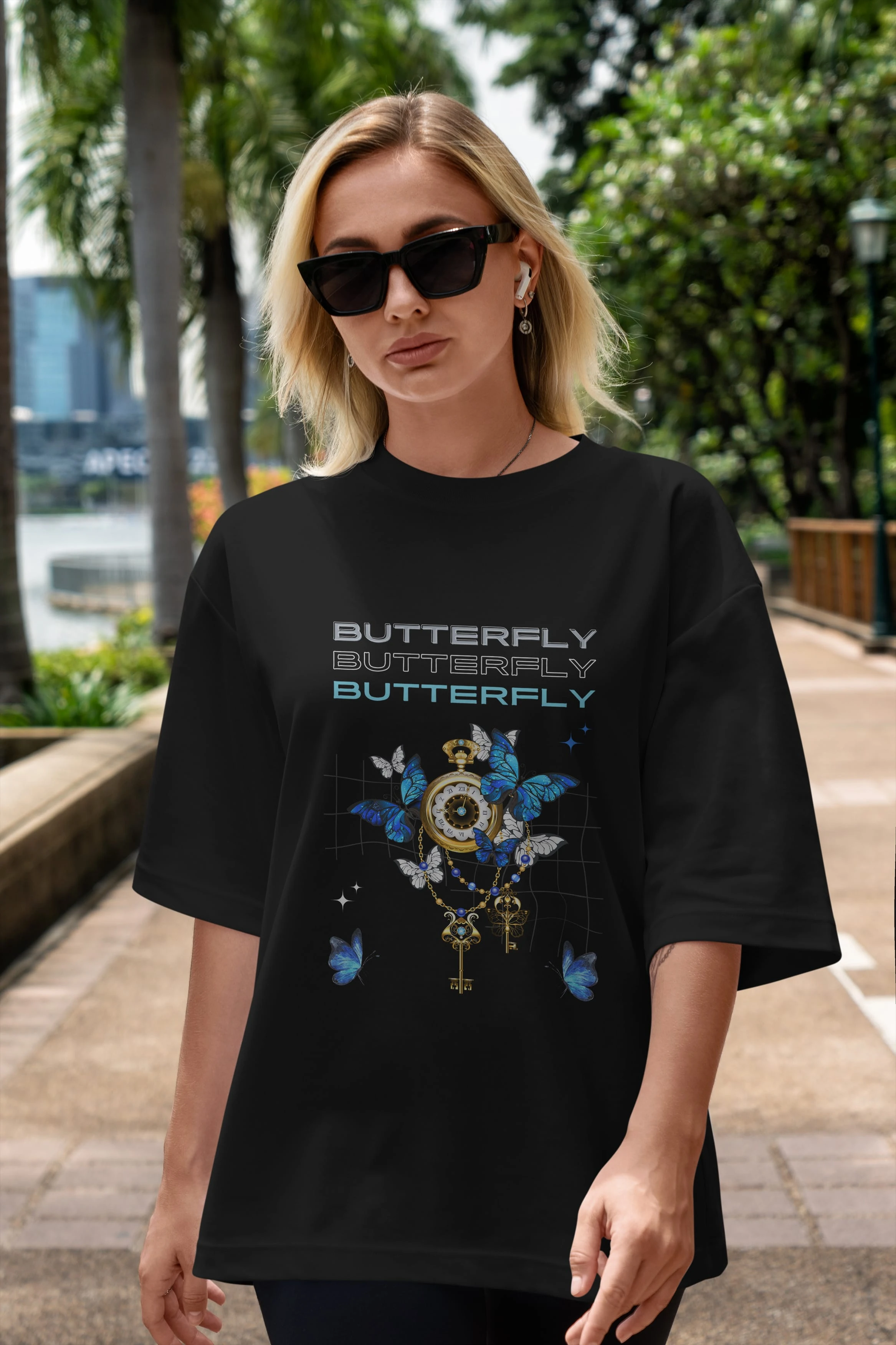 Butterfly Yazılı Ön Baskılı Oversize t-shirt Erkek Kadın Unisex