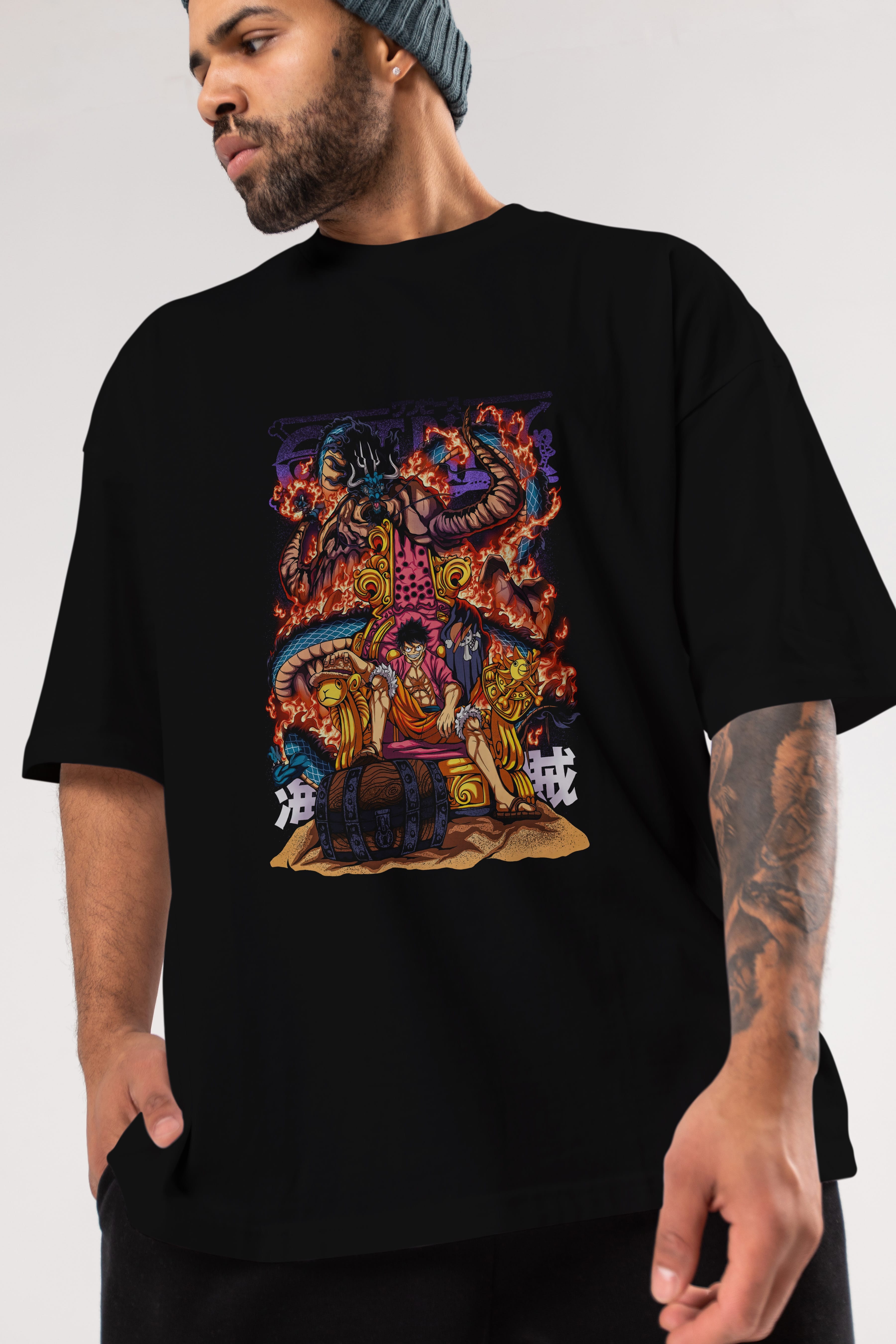 MONKEY D. LUFFY 1 Anime Ön Baskılı Oversize t-shirt %100 pamuk Erkek Kadın Unisex