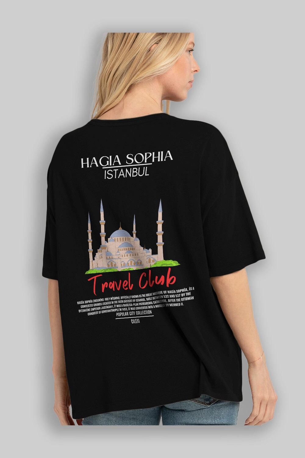 Hagia Sophia İstanbul Arka Baskılı Oversize t-shirt Erkek Kadın Pamuk Bisiklet Yaka tişort