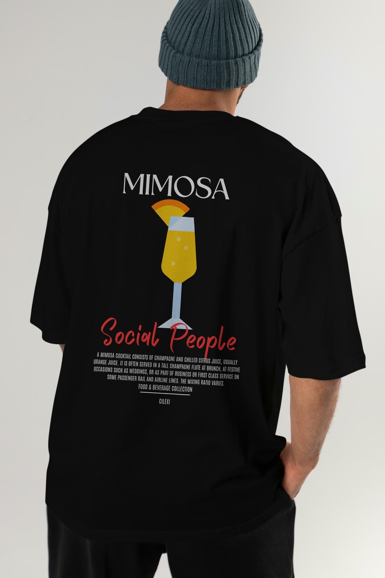 Mimosa Kokteyl Serisi Baskılı Oversize t-shirt Erkek Kadın Unisex %100 Pamuk Bisiklet Yaka tişort