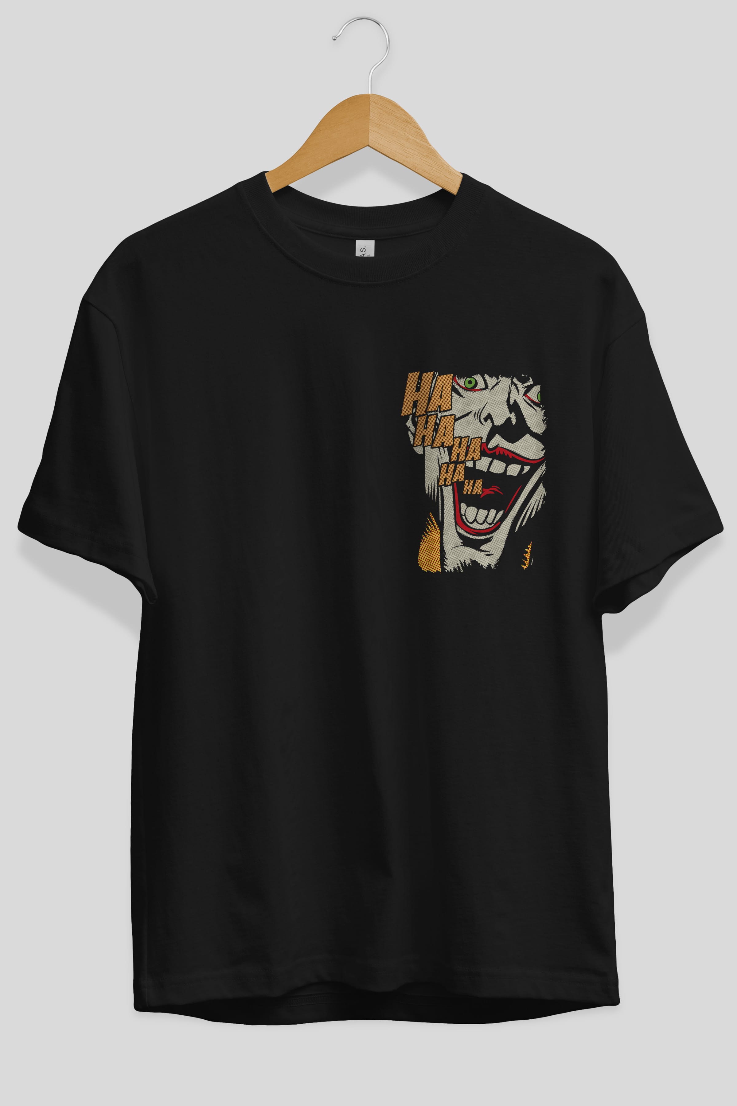 Joker (7) Ön Sol Baskılı Oversize t-shirt Erkek Kadın Unisex %100 Pamuk Bisiklet Yaka tişort