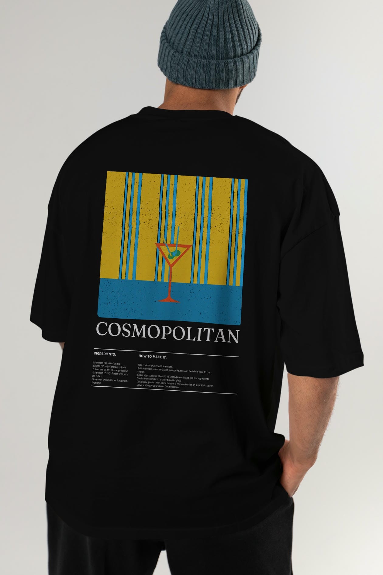 Cosmopolitan Kokteyl Serisi Arka Baskılı Oversize t-shirt Erkek Kadın %100 Pamuk Bisiklet Yaka tişort