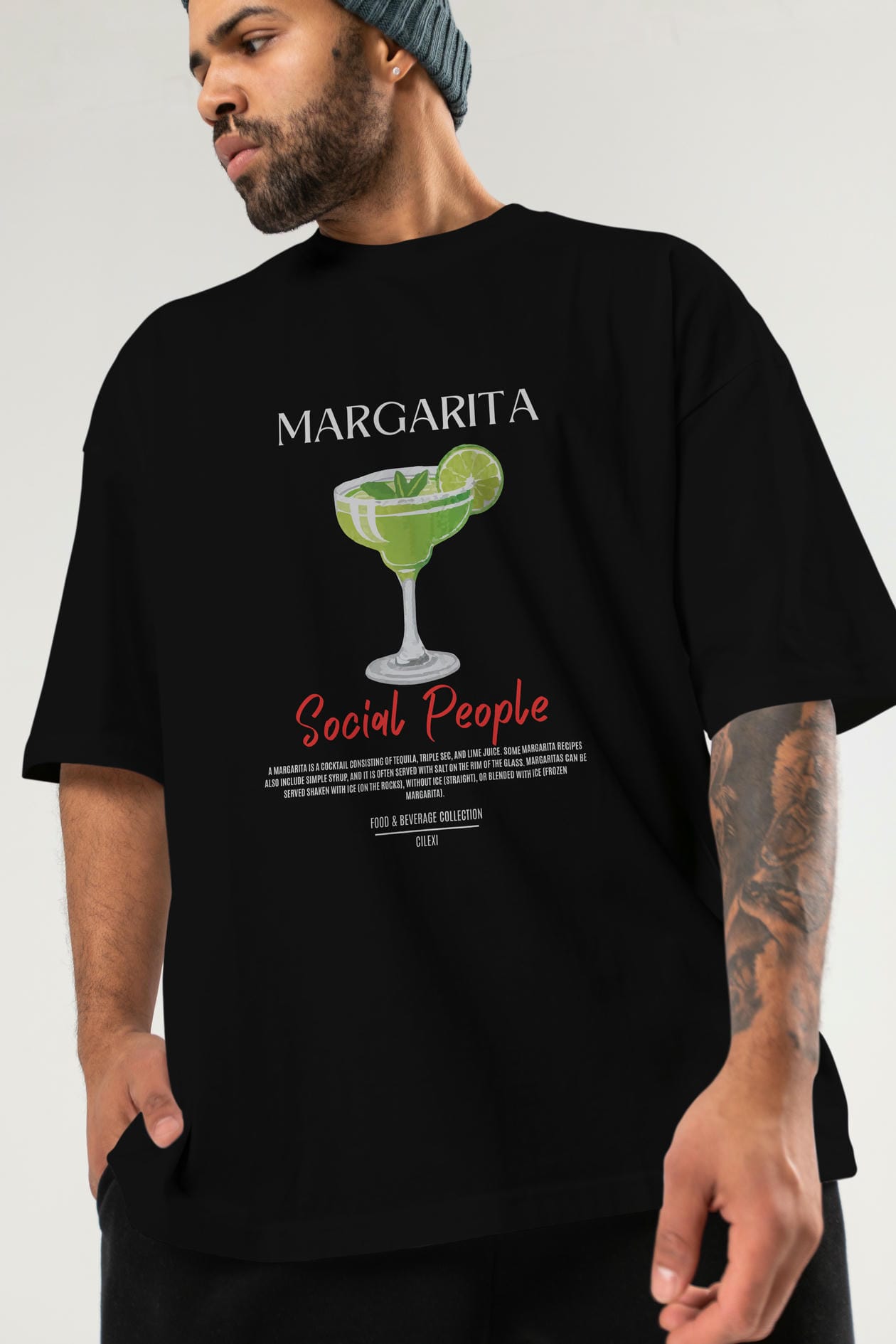 Margarita Kokteyl Serisi ön Baskılı Oversize t-shirt Erkek Kadın %100 Pamuk Bisiklet Yaka tişort