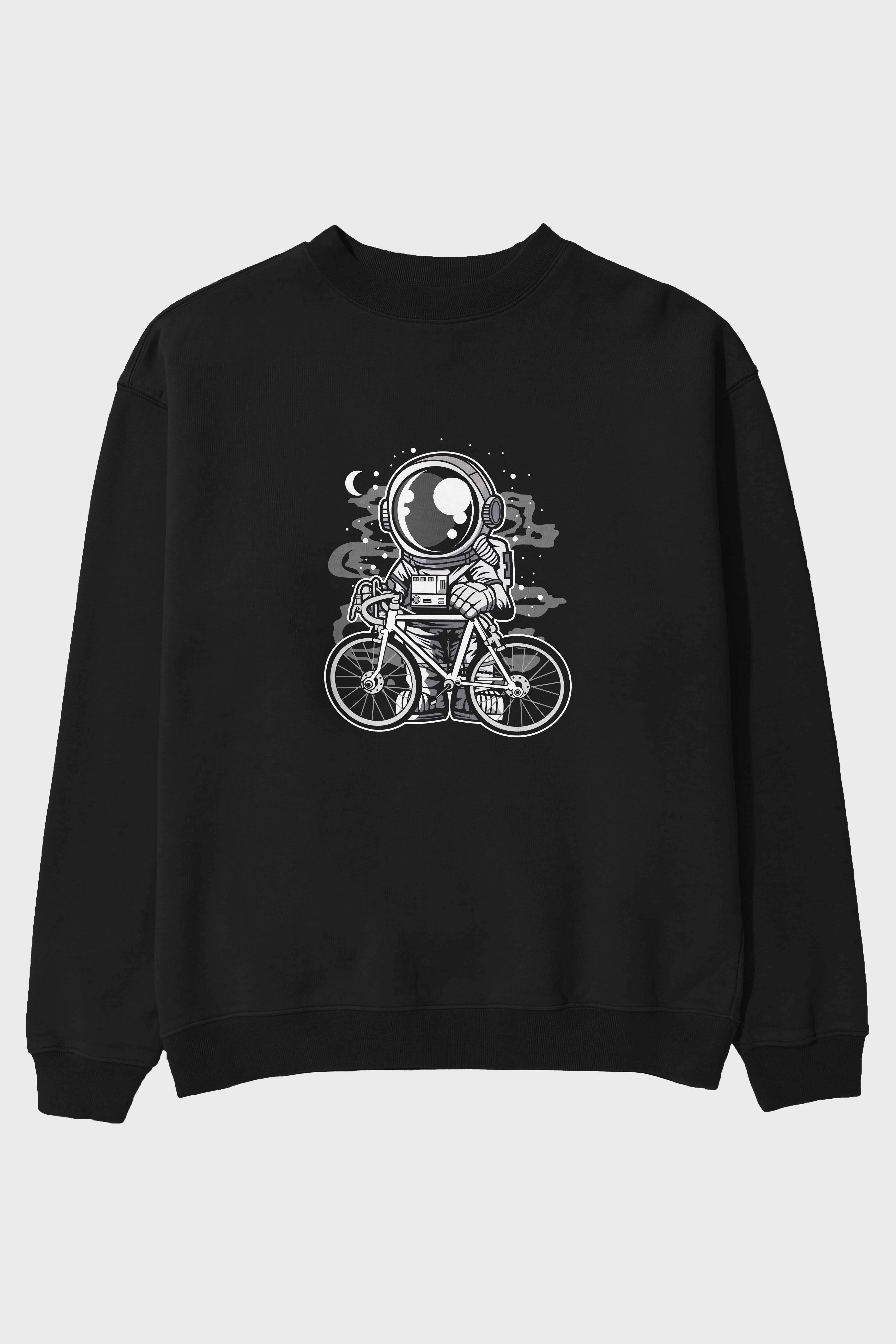 Bicycle Astronaut Ön Baskılı Oversize Sweatshirt Erkek Kadın Unisex