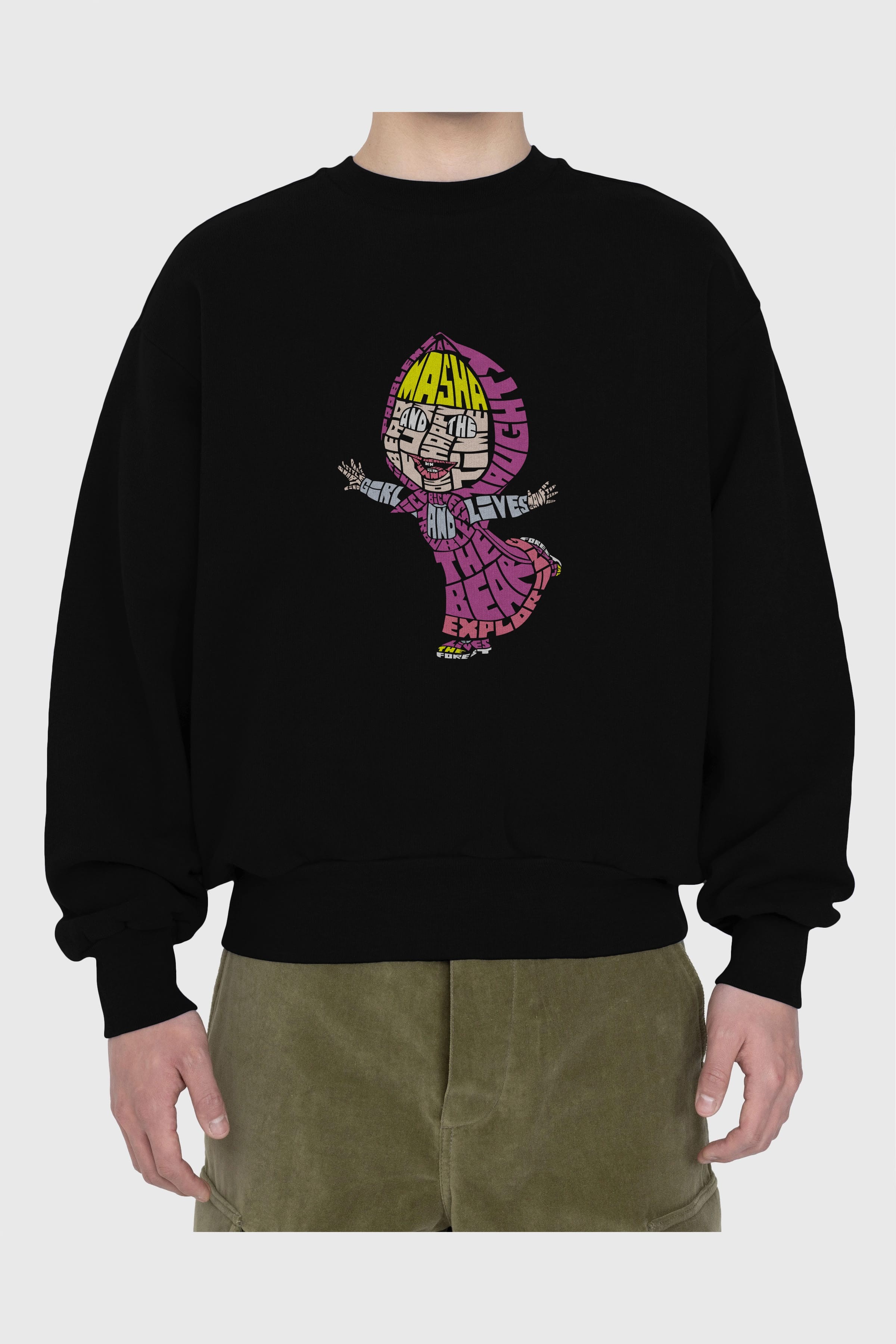 Masha And The Bear Ön Baskılı Oversize Sweatshirt Erkek Kadın Unisex