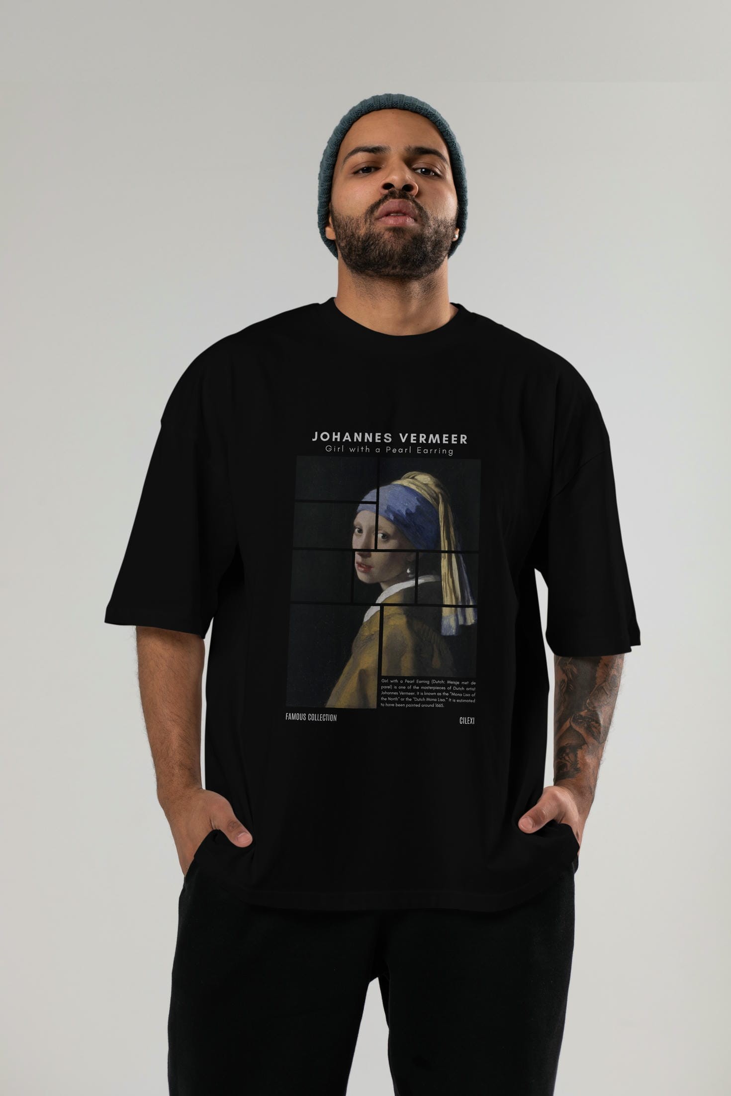 Johannes Vermeer ön Baskılı Oversize t-shirt Erkek Kadın Bisiklet Yaka Pamuk tişort
