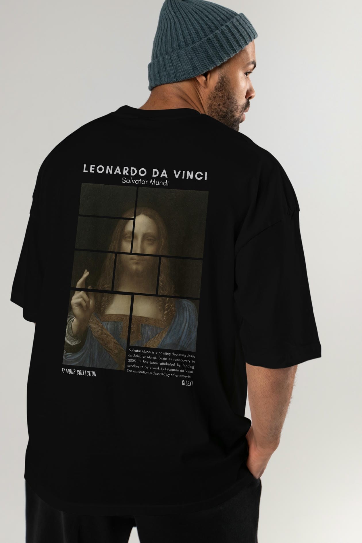 Salvador Mundi Arka Baskılı Oversize t-shirt Erkek Kadın Bisiklet Yaka Pamuk tişort