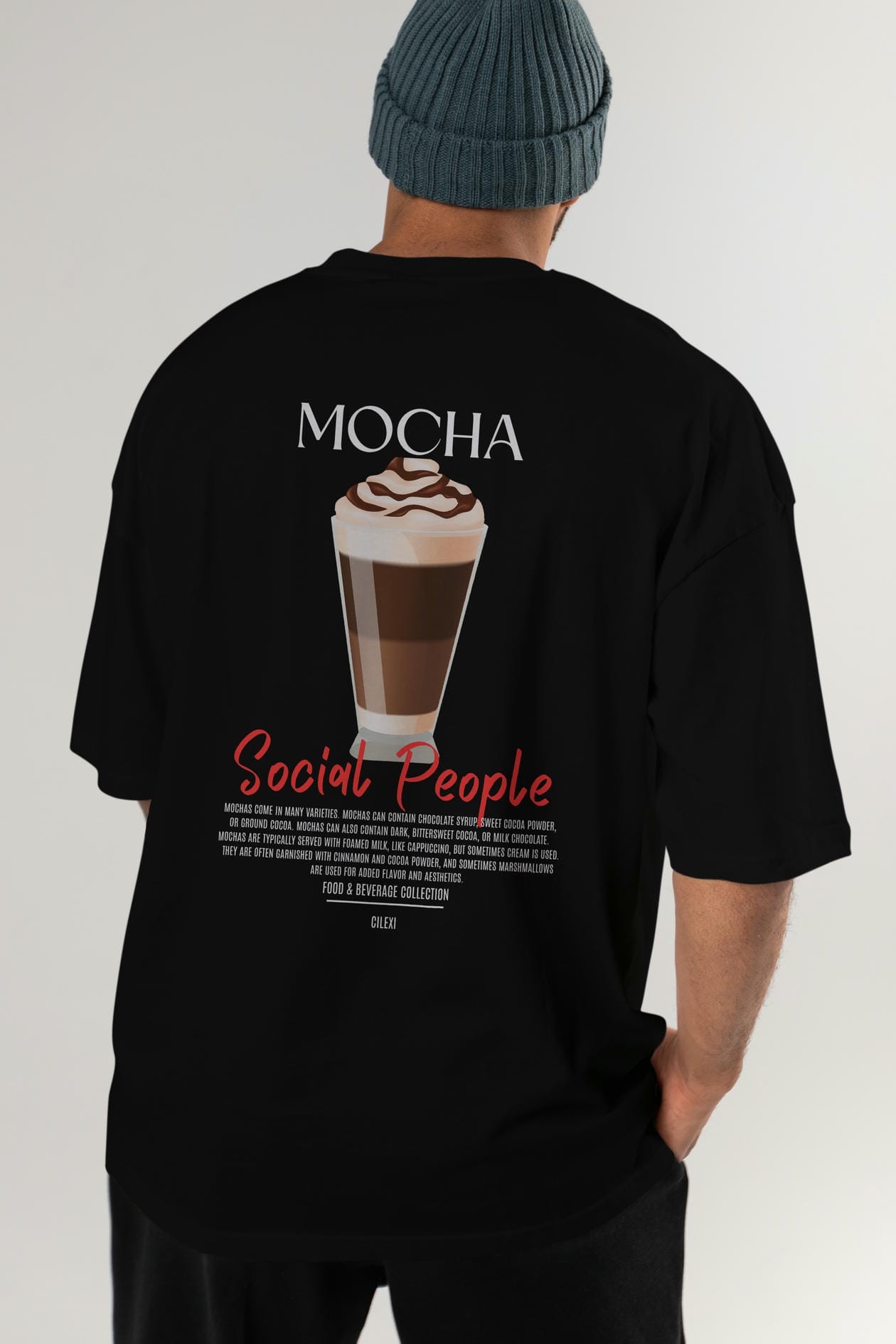 Mocha Kokteyl Serisi Baskılı Oversize t-shirt Erkek Kadın Unisex %100 Pamuk Bisiklet Yaka tişort