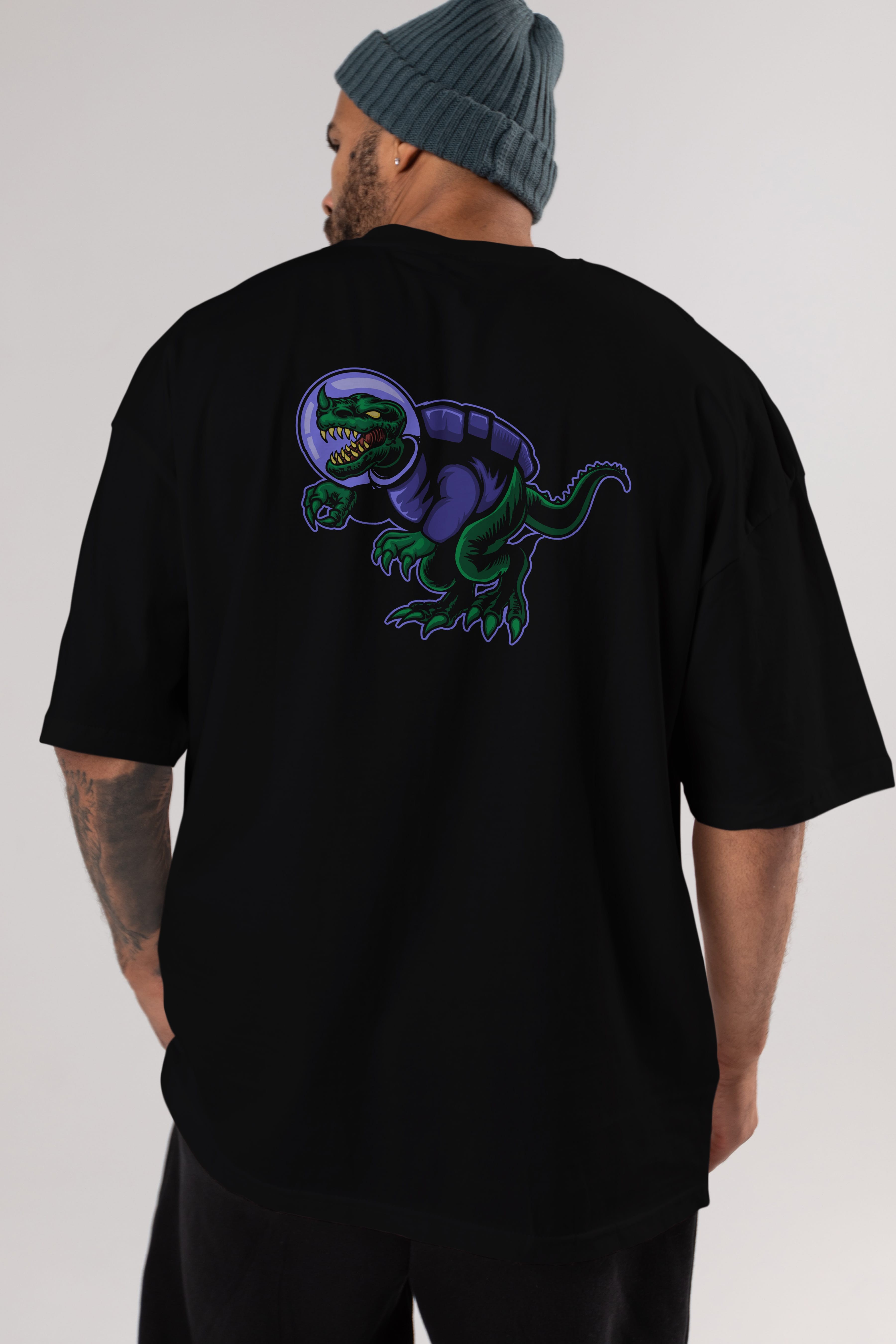 Space Dino Arka Baskılı Oversize t-shirt Erkek Kadın Unisex