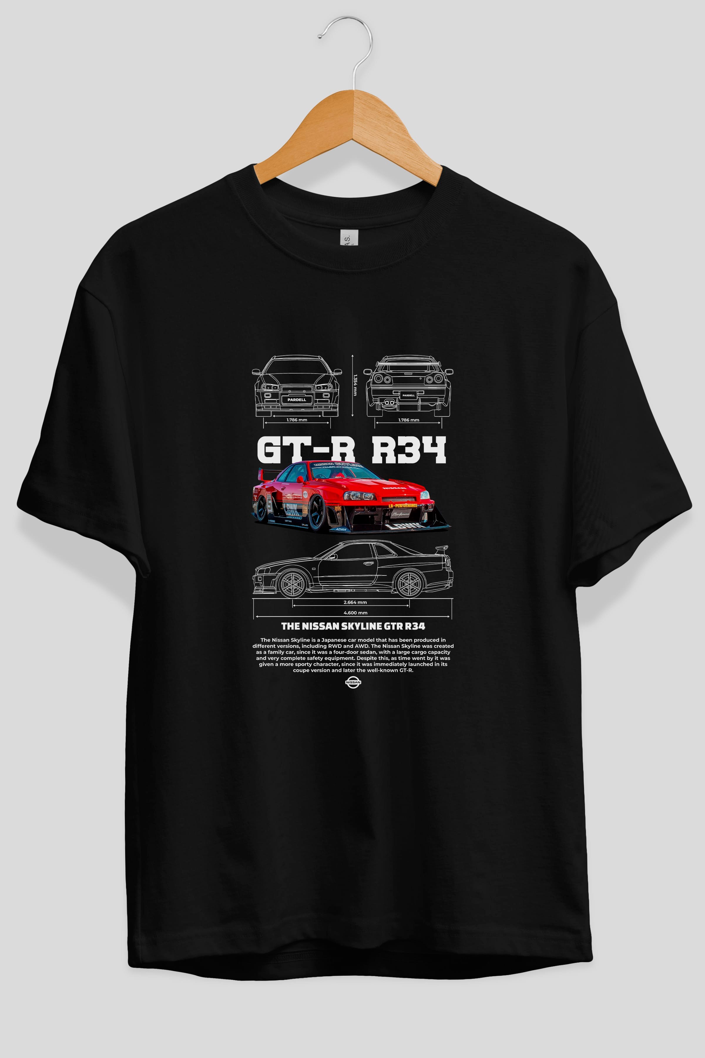 NISSAN GT-R R34 RED Ön Baskılı Oversize t-shirt Erkek Kadın Unisex %100 Pamuk Bisiklet Yaka tişort