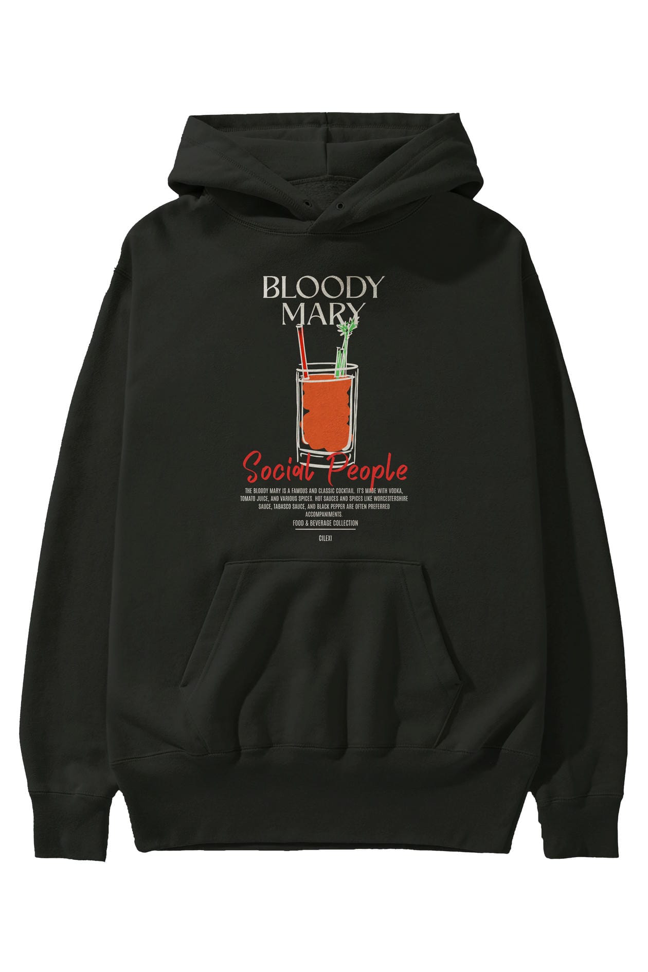 Bloody Mary Kokteyl Ön Baskılı Hoodie Oversize Kapüşonlu Sweatshirt Erkek Kadın