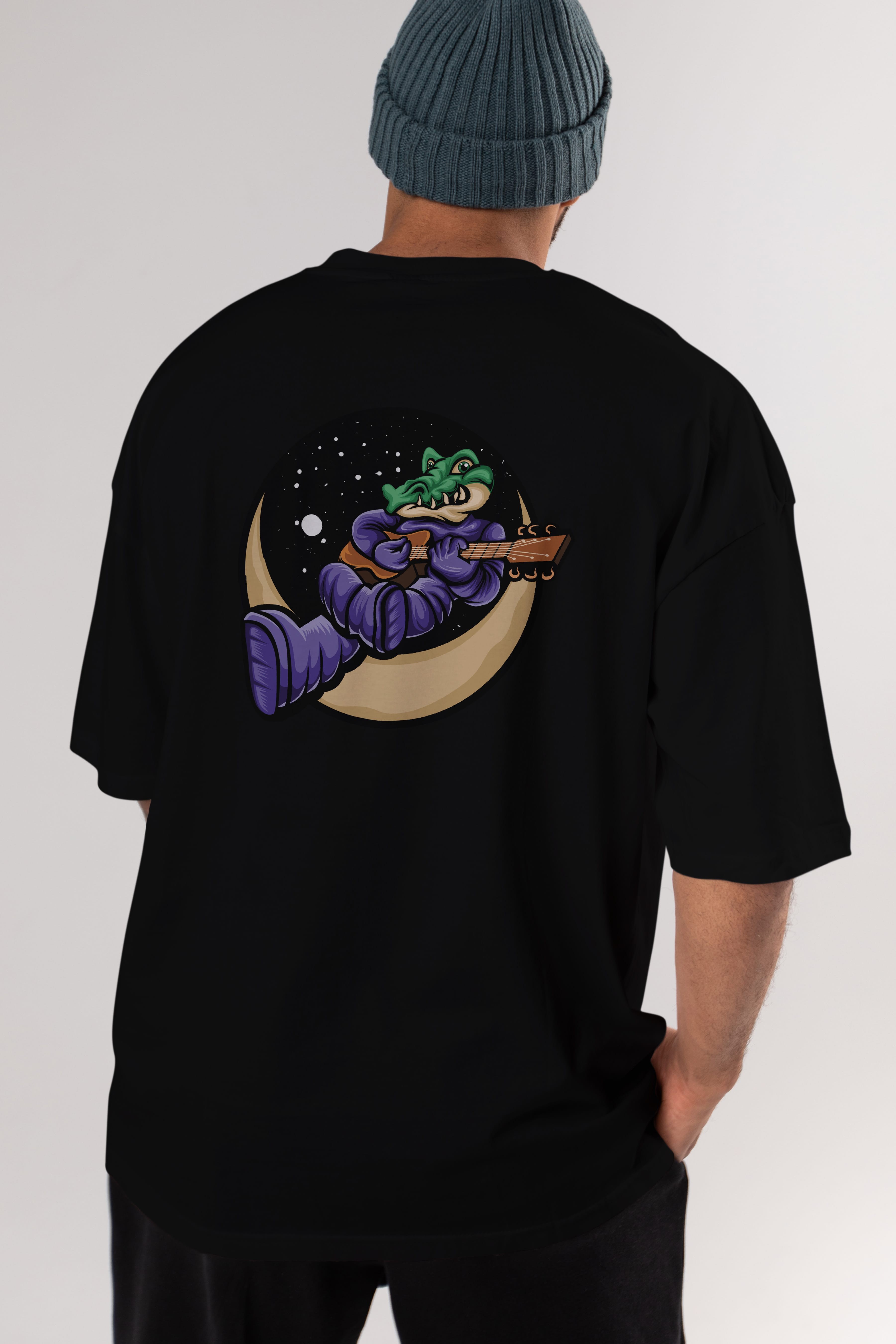 Space Crocodile Arka Baskılı Oversize t-shirt Erkek Kadın Unisex