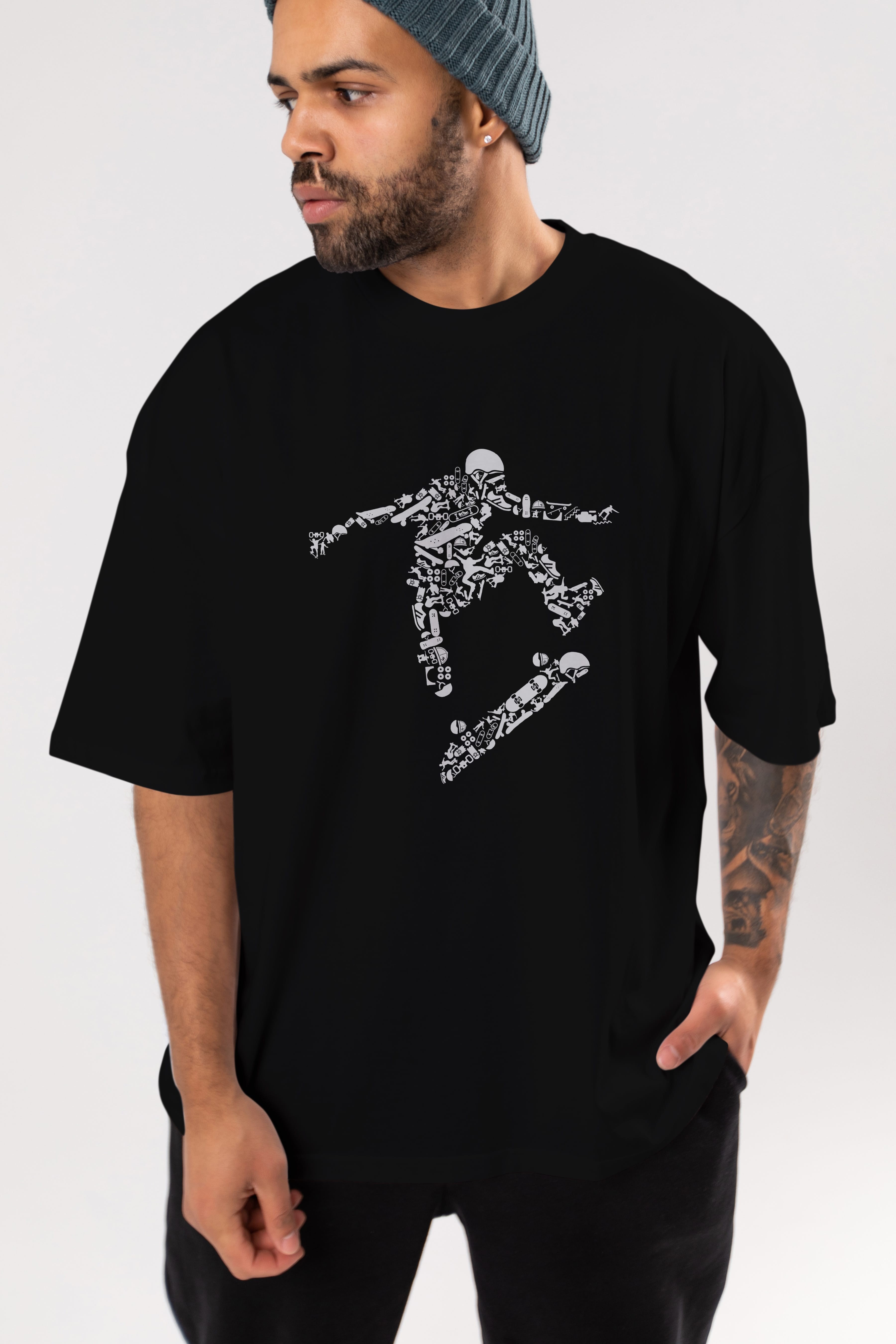 Skater Ön Baskılı Oversize t-shirt %100 pamuk Erkek Kadın Unisex