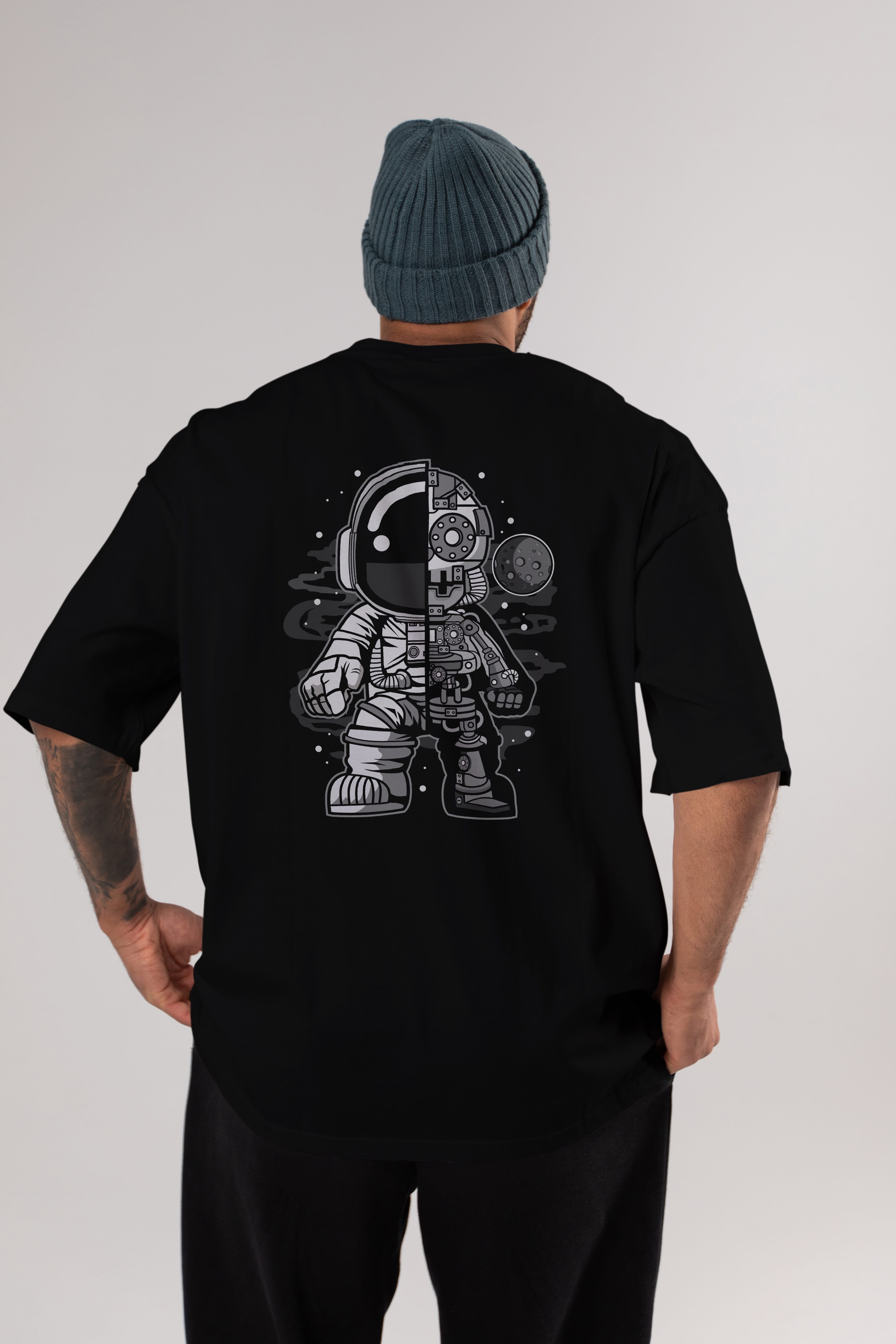 Astronaut Half Robot Arka Baskılı Oversize t-shirt Erkek Kadın Unisex