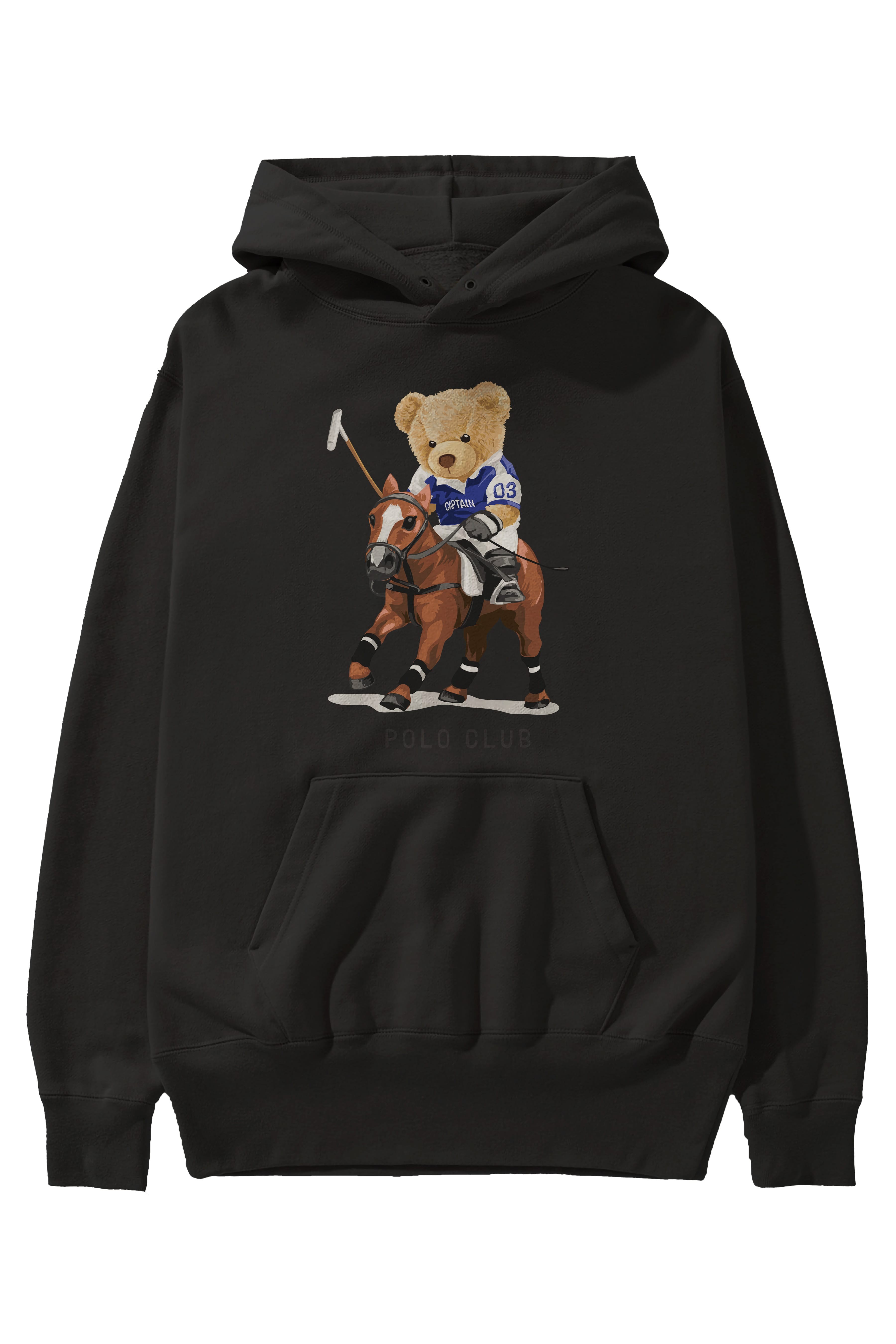Teddy Bear Polo Club Ön Baskılı Hoodie Oversize Kapüşonlu Sweatshirt Erkek Kadın Unisex